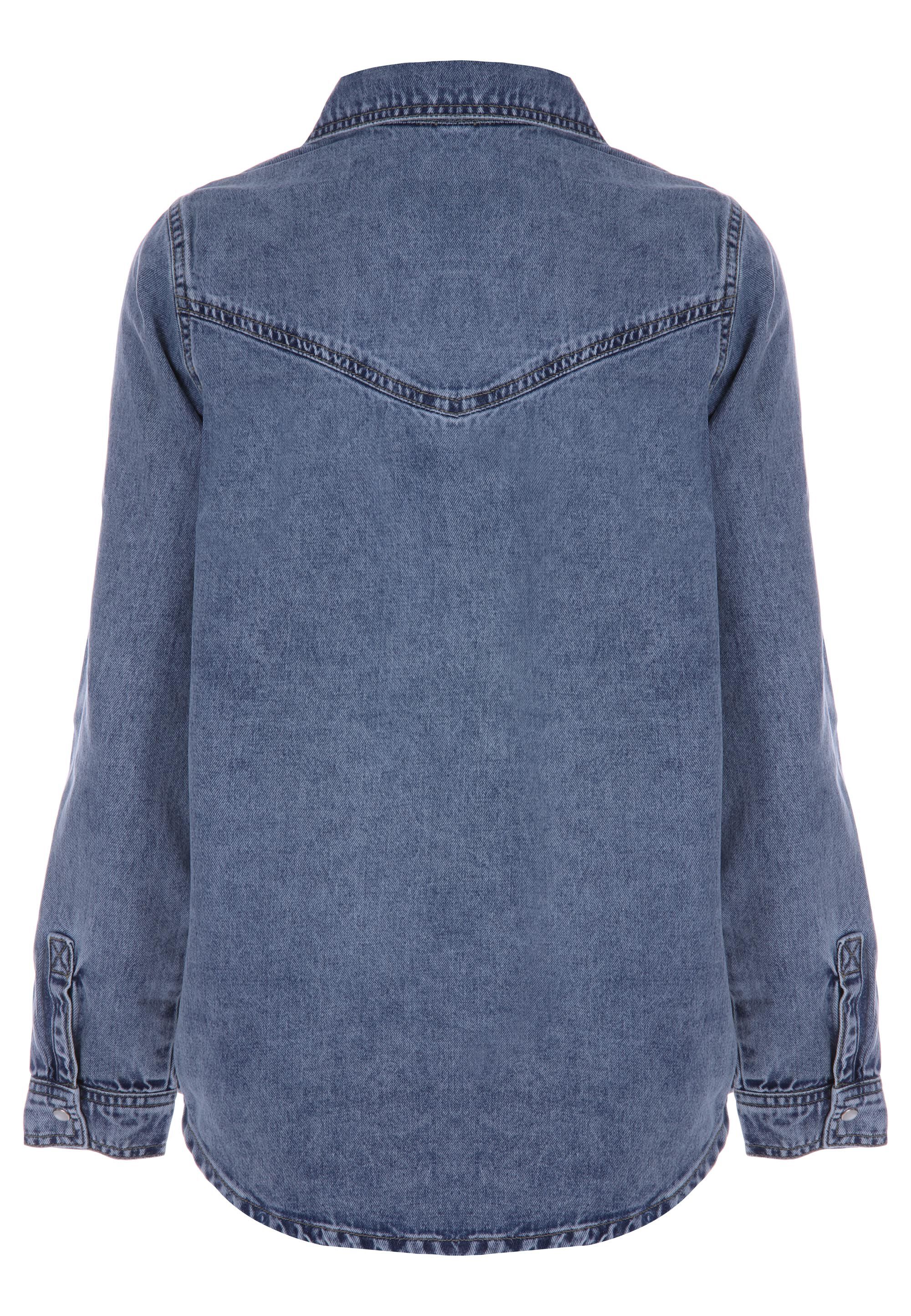 Womens Blue Denim Stitch Detail Shirt Jacket