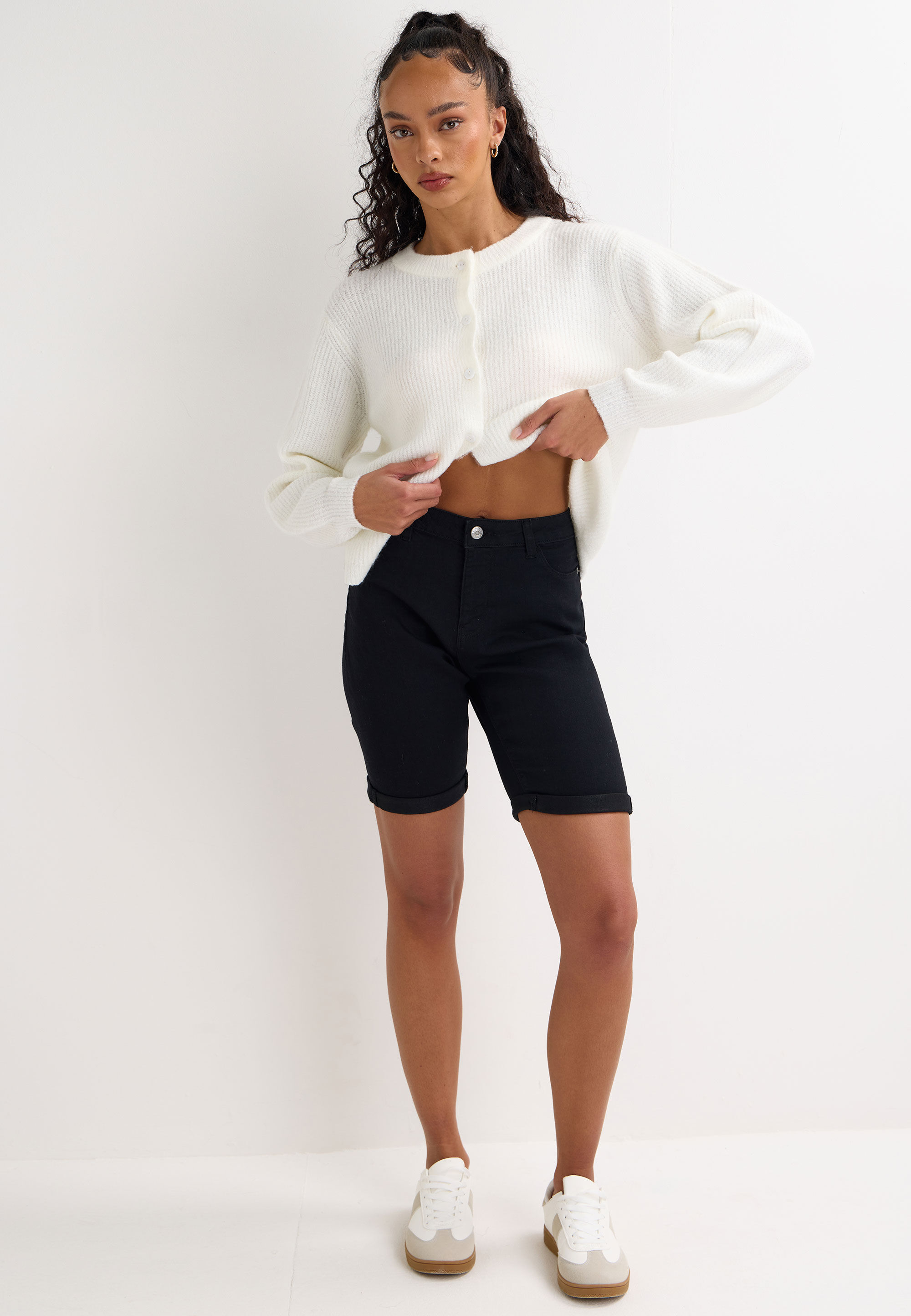 Womens Black Plain Denim Cycle Shorts
