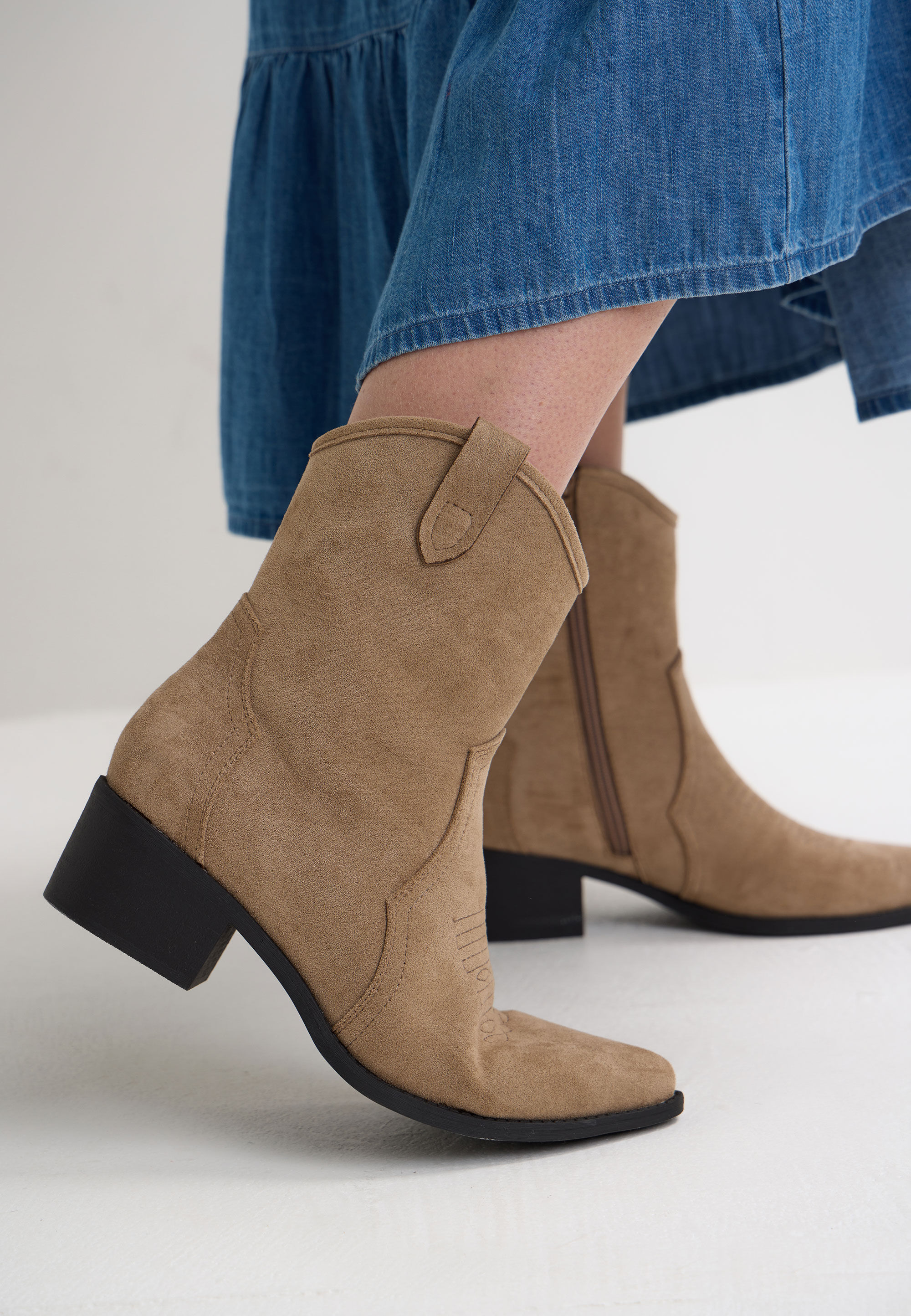 Womens Taupe Suedette Western Boots