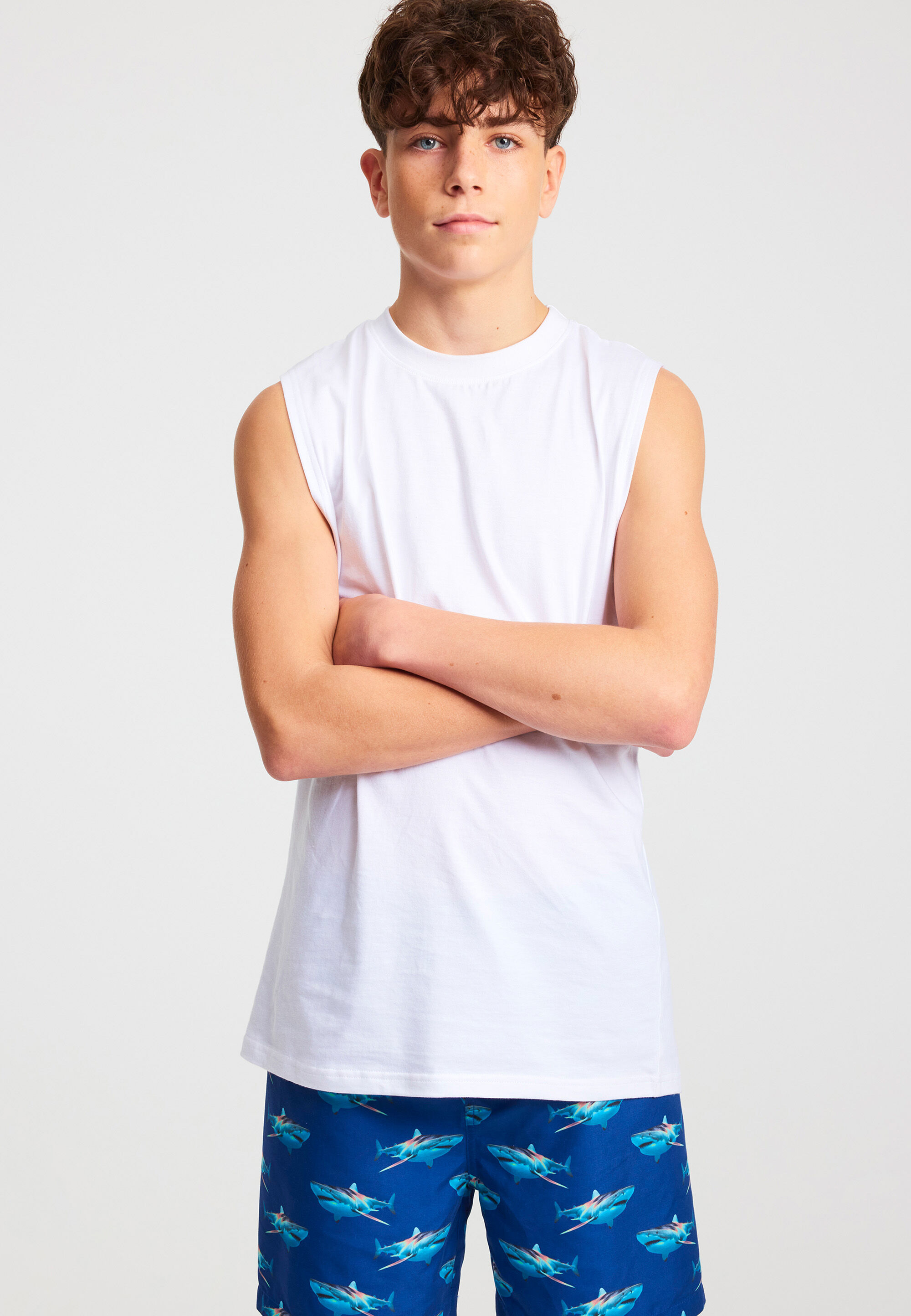 Older Boy Blue Shark Swim Shorts