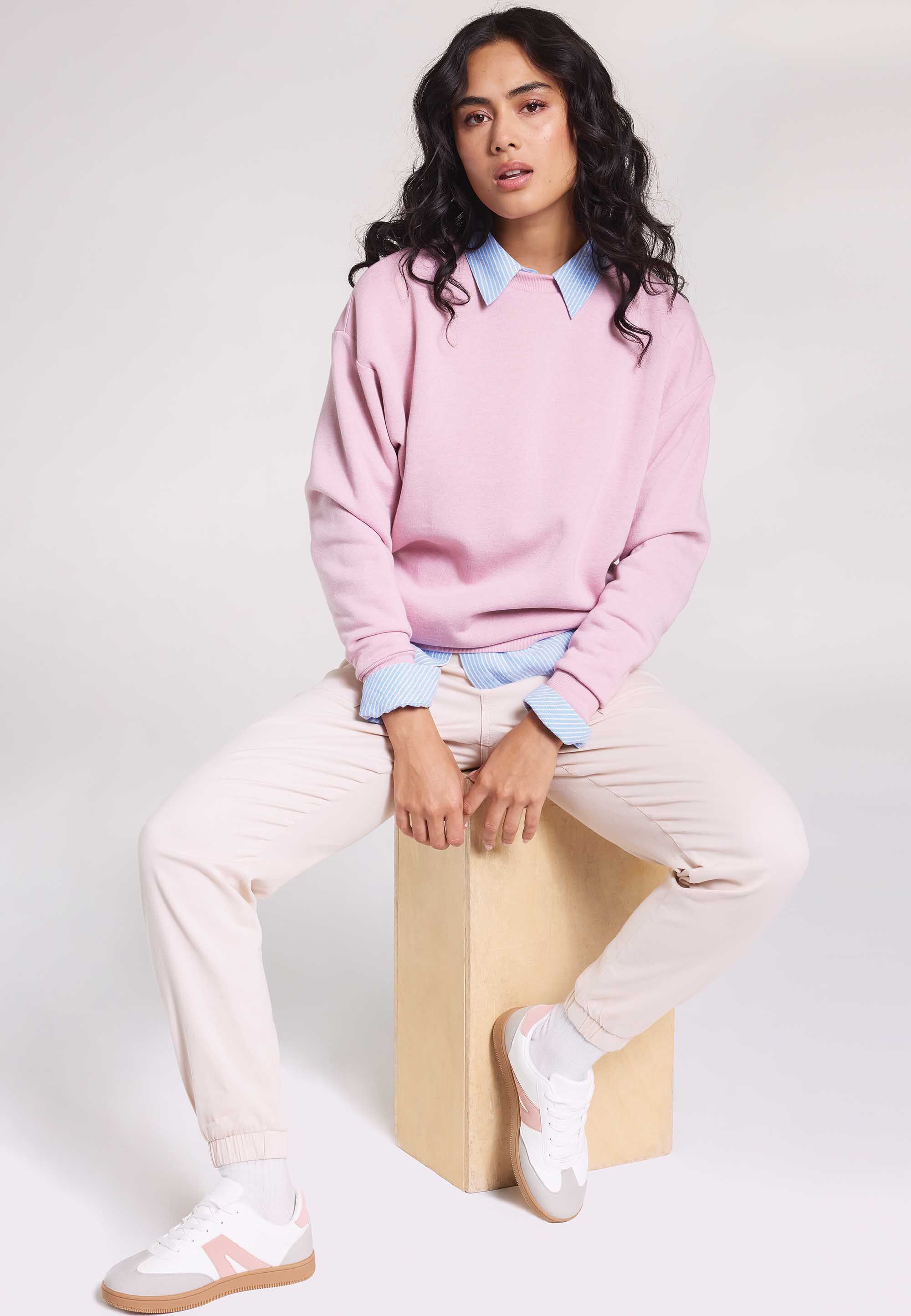 Womens Cream Plain Cuffed Trousers