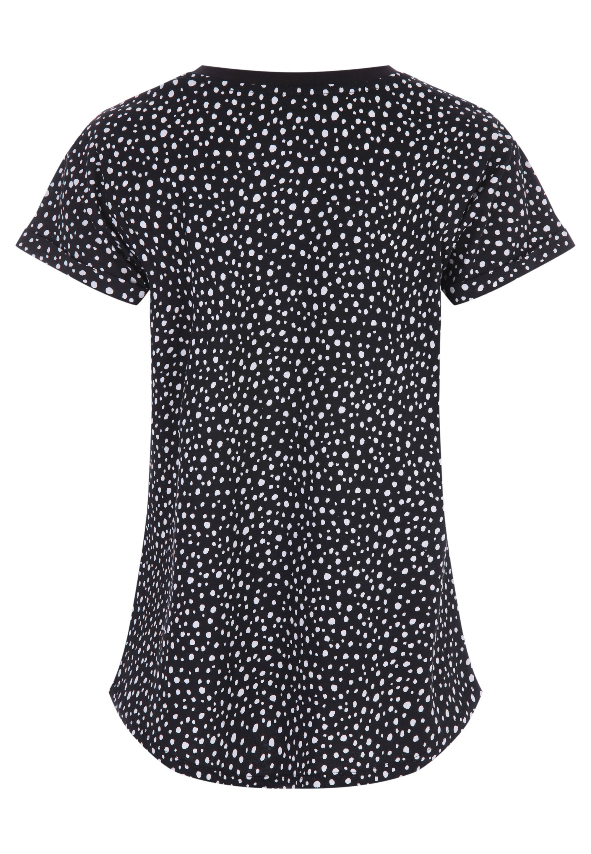 Womens Black Spot Print Roll Sleeve T-Shirt
