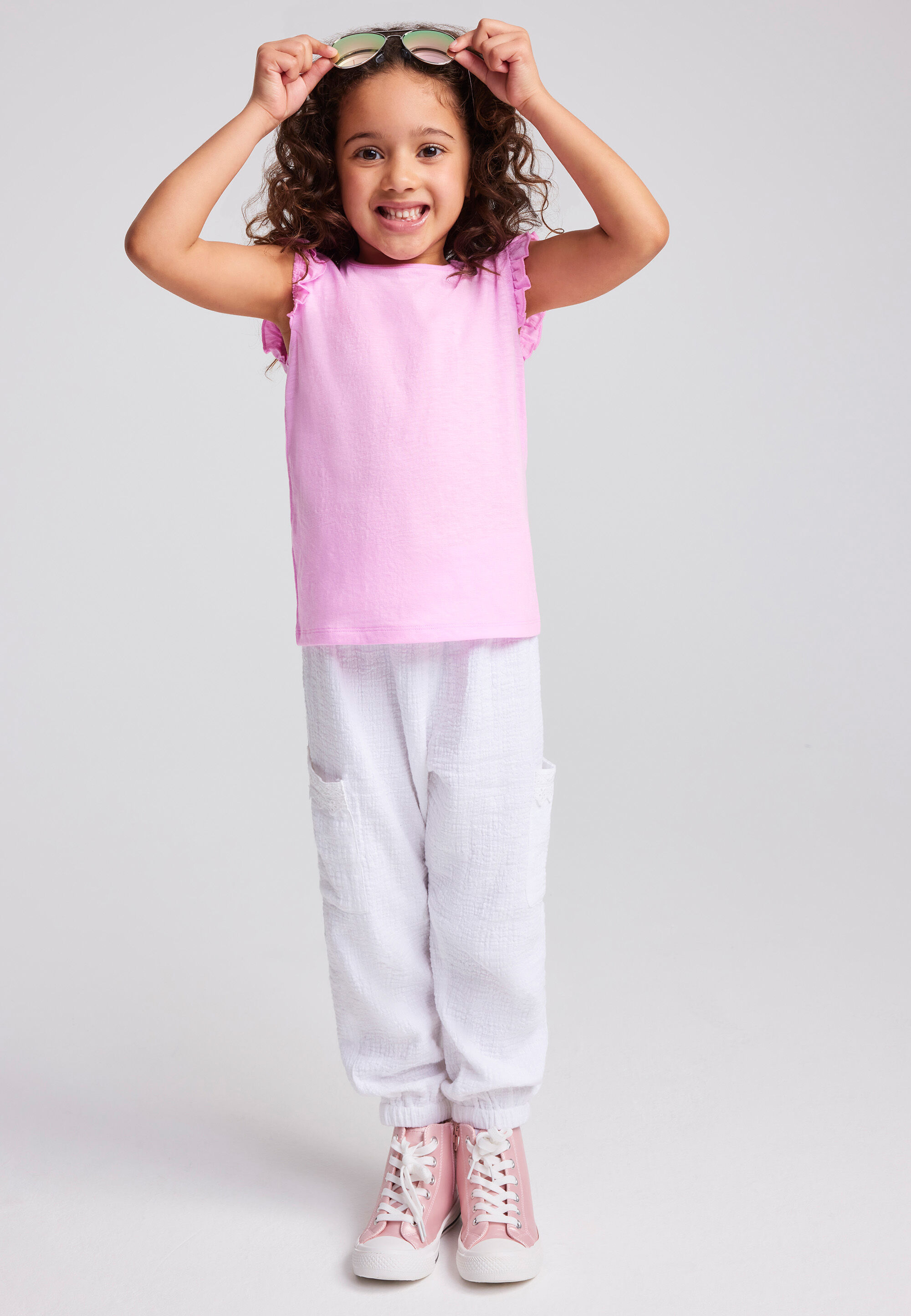 Younger Girls White Drawstring Cargo Trousers