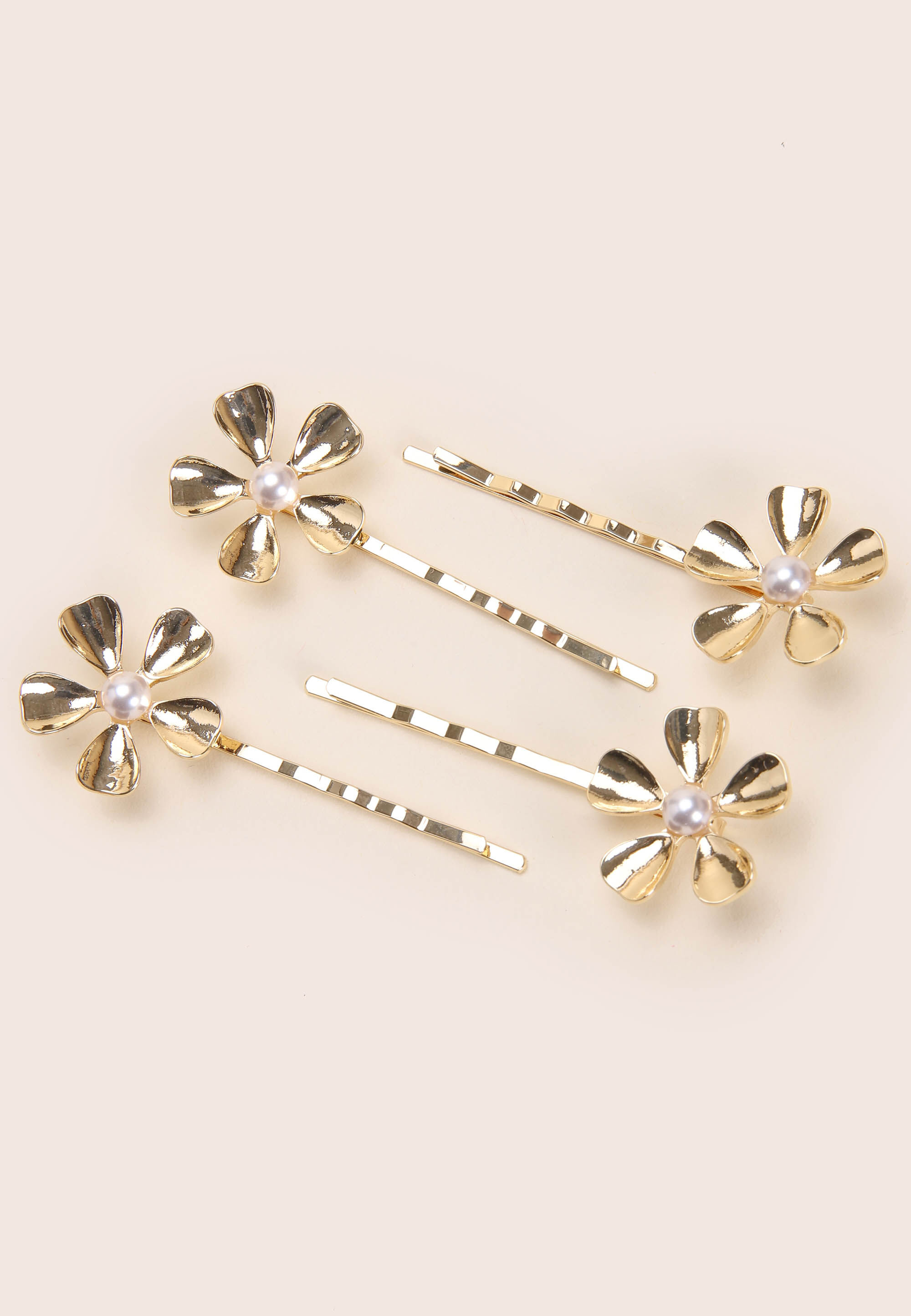 Womens 4pk Gold Floral Hair Slides