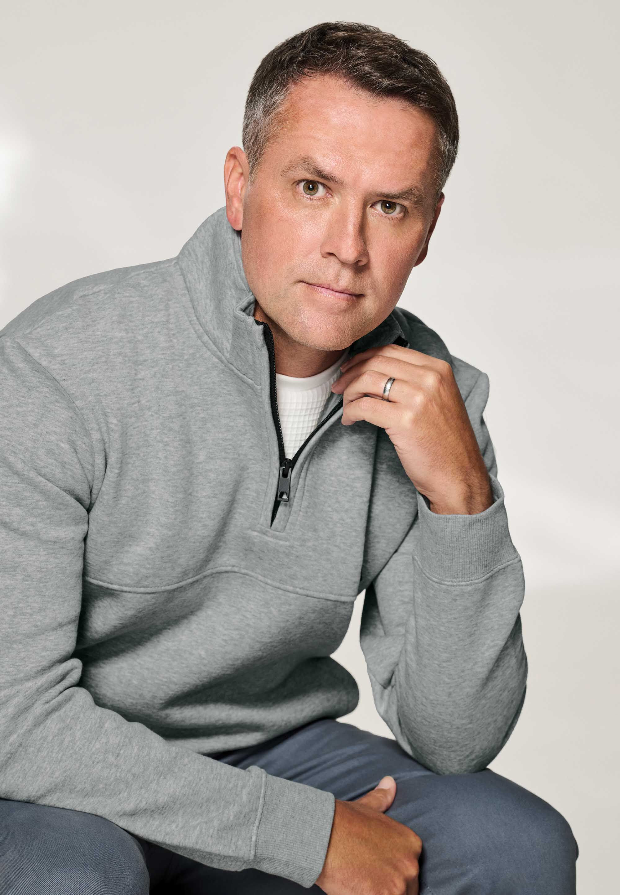 Mens Grey Funnel Neck Quarter Zip Sweatshirt