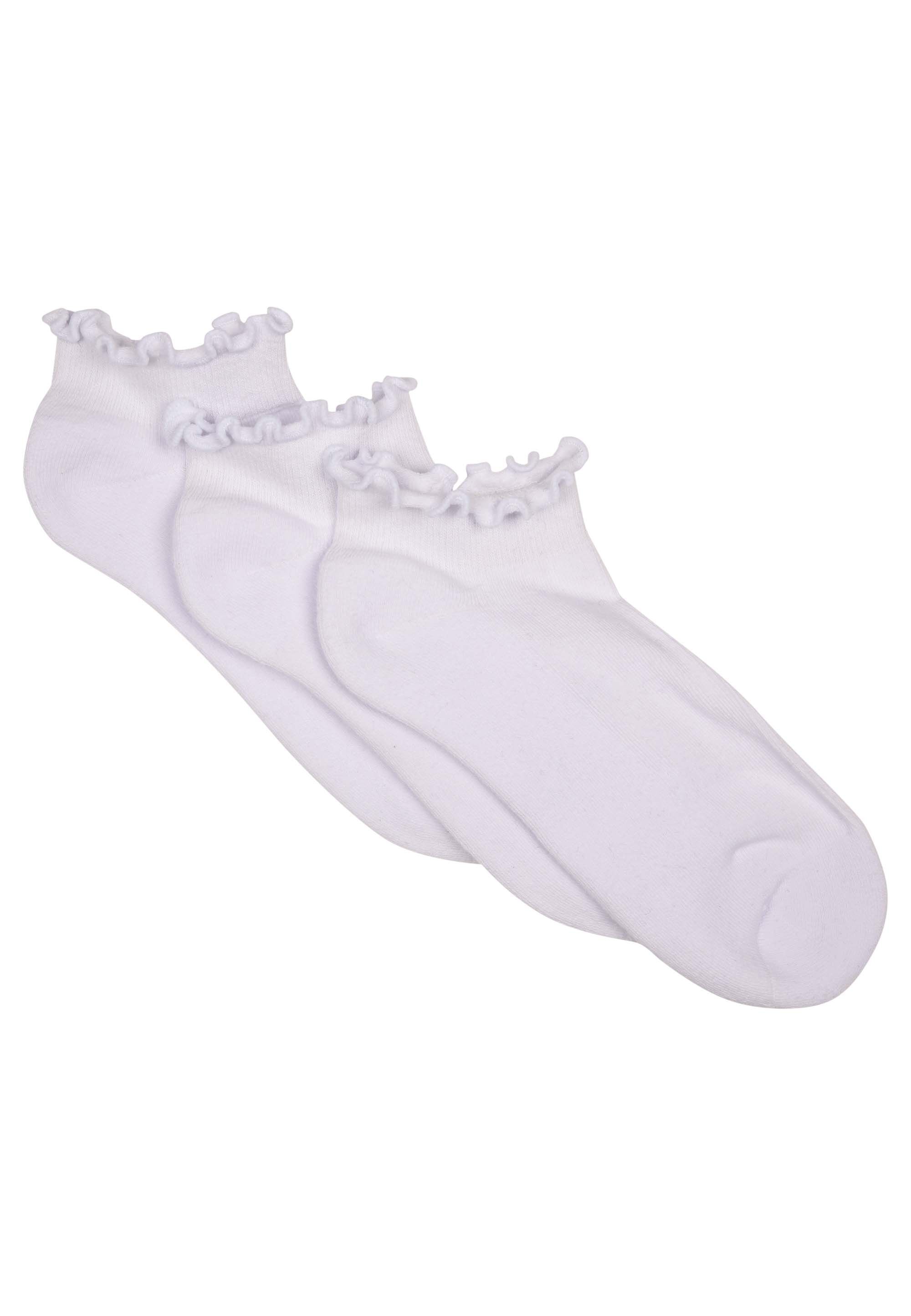Womens 3pk White Cushioned Sole Frill Trainer Socks
