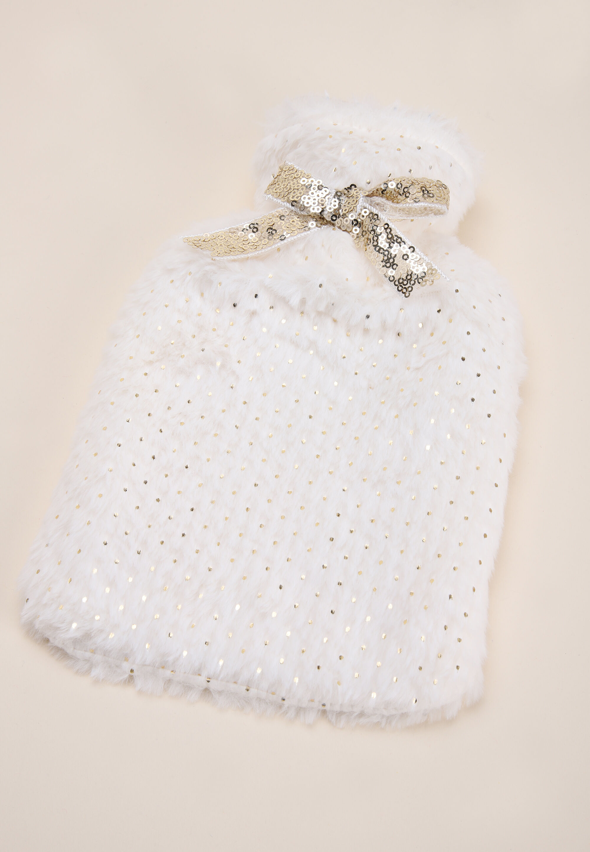 Womens Cream Lurex Small Hot Water Bottle