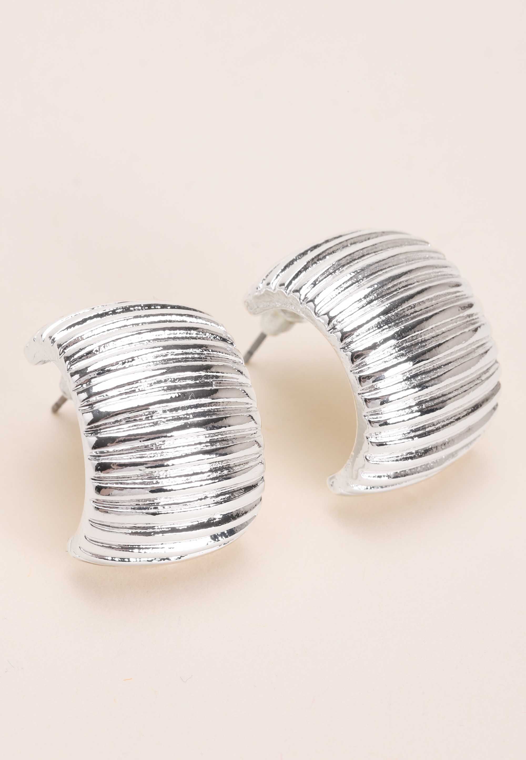 Womens Silver Small Ridge Hoop Earrings