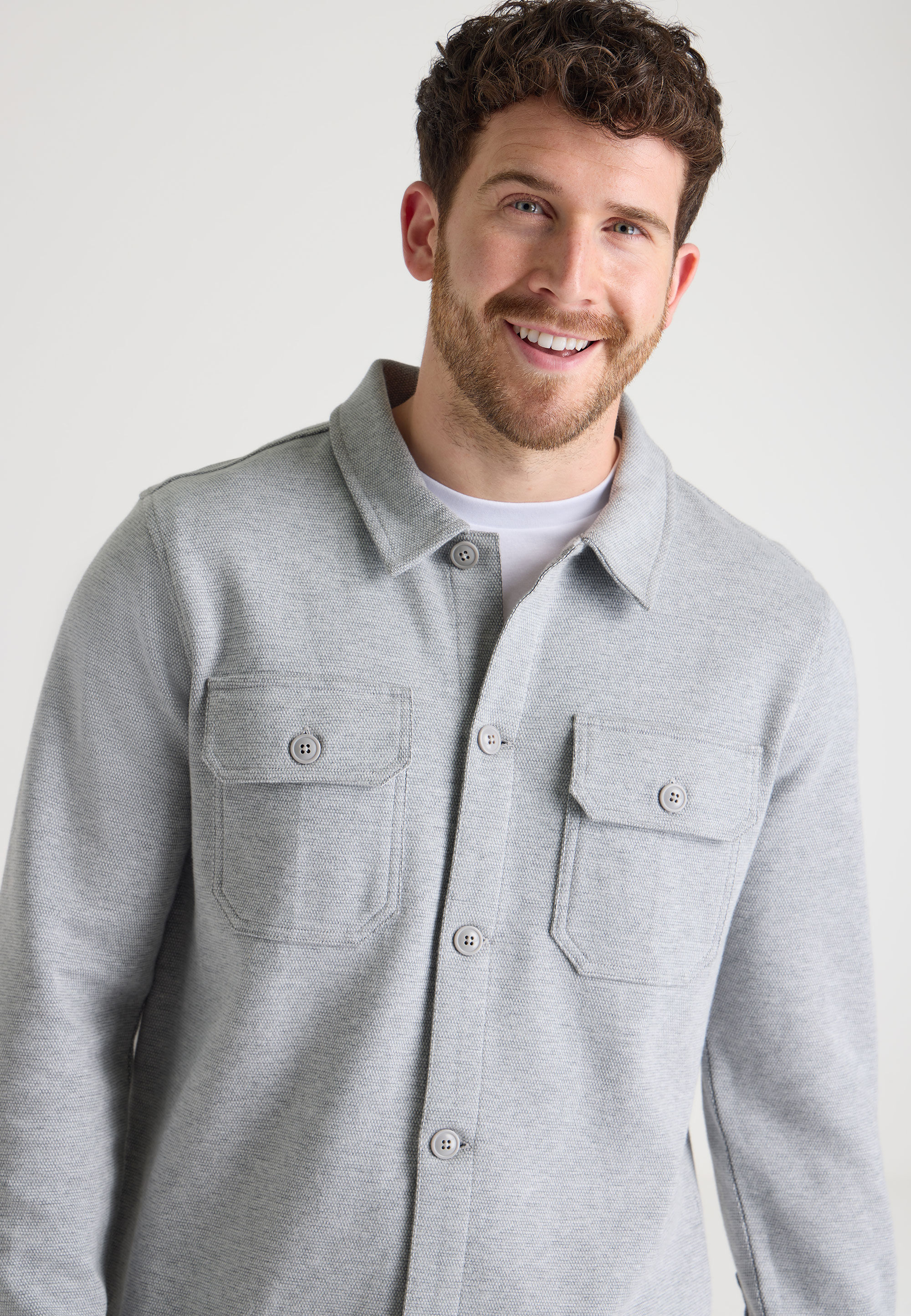 Mens Grey Textured Sweat Shirt Jacket