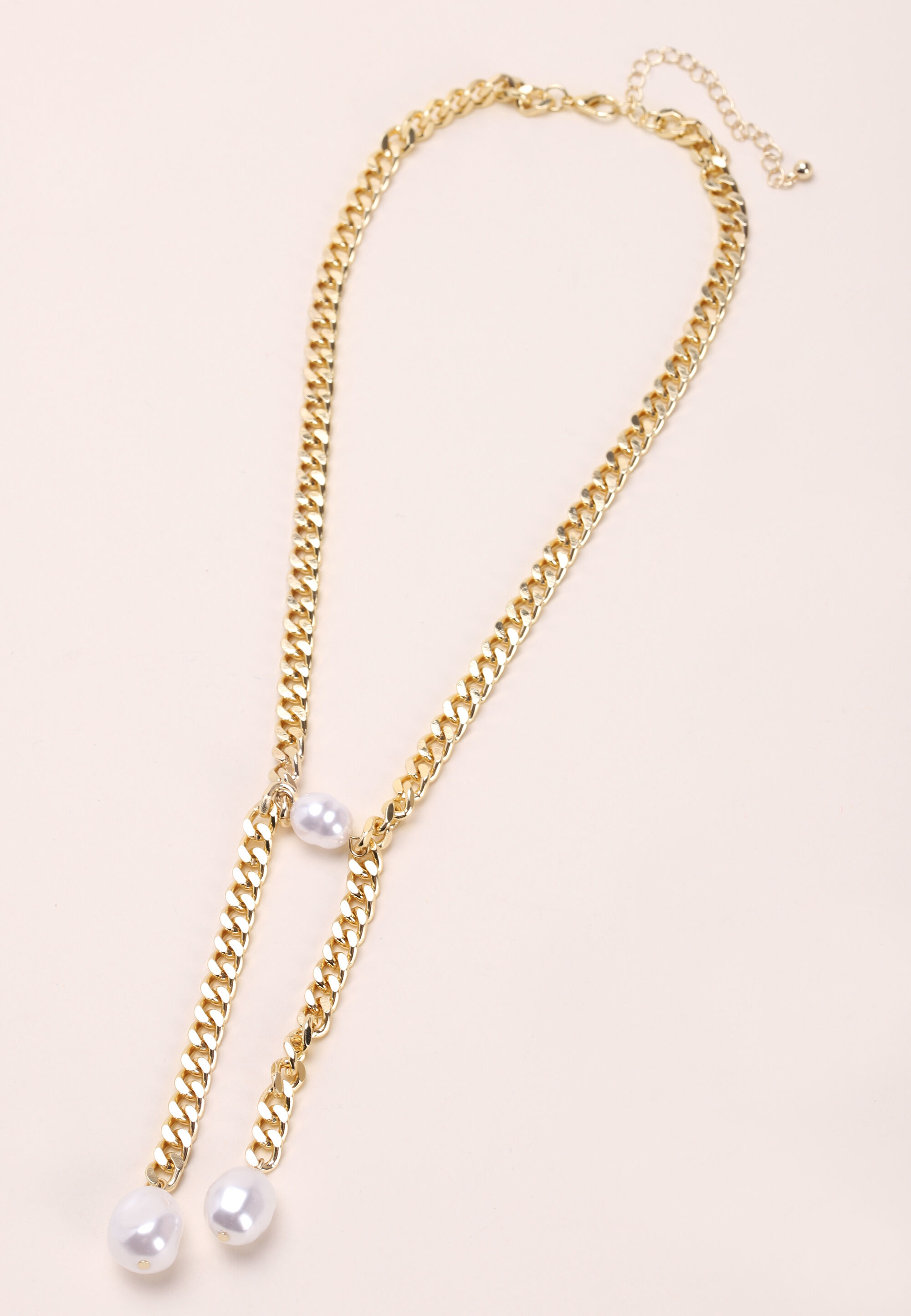Womens Gold Chunky Chain Pearl Drop Necklace