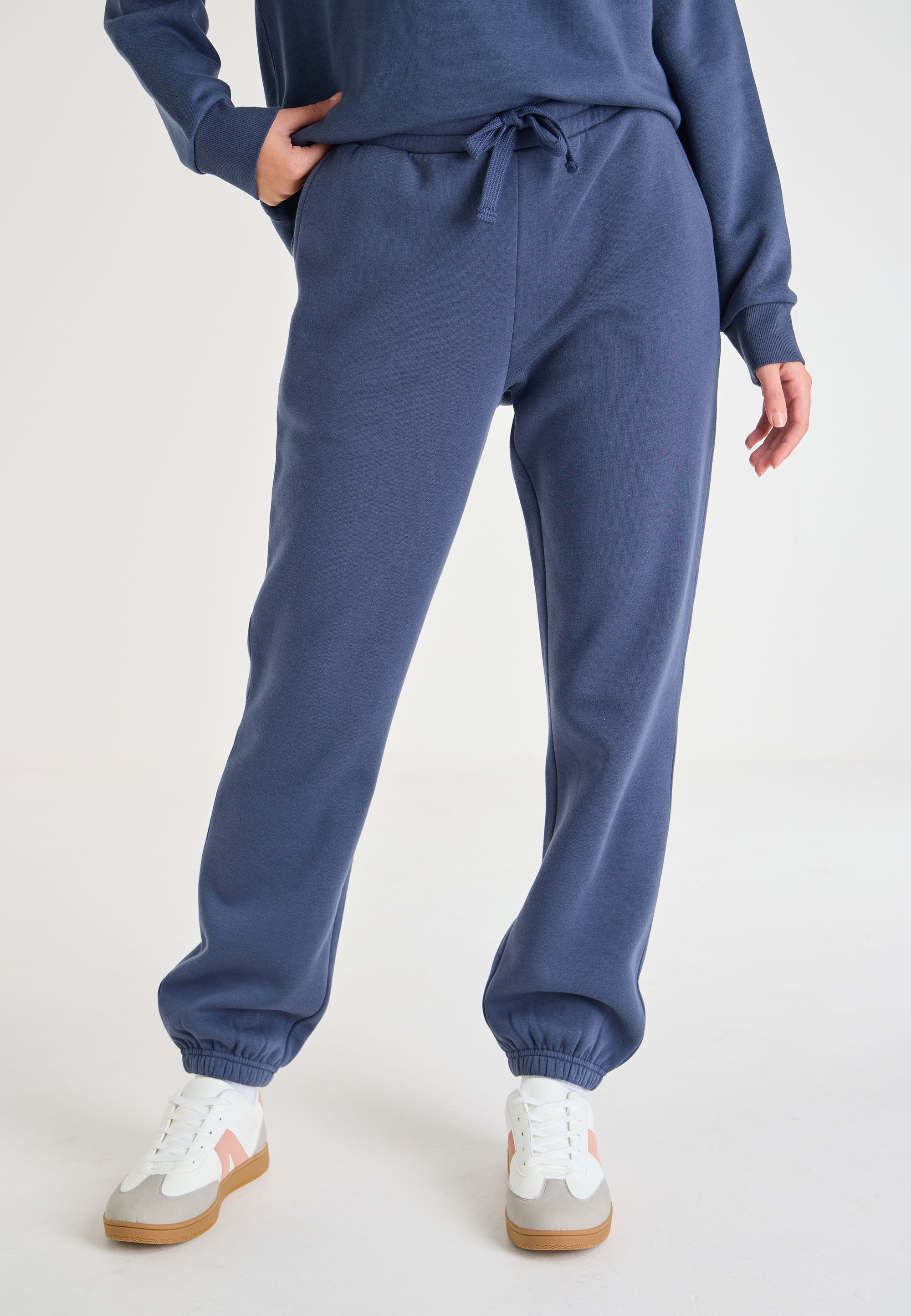Womens Navy Plain Cuffed Joggers
