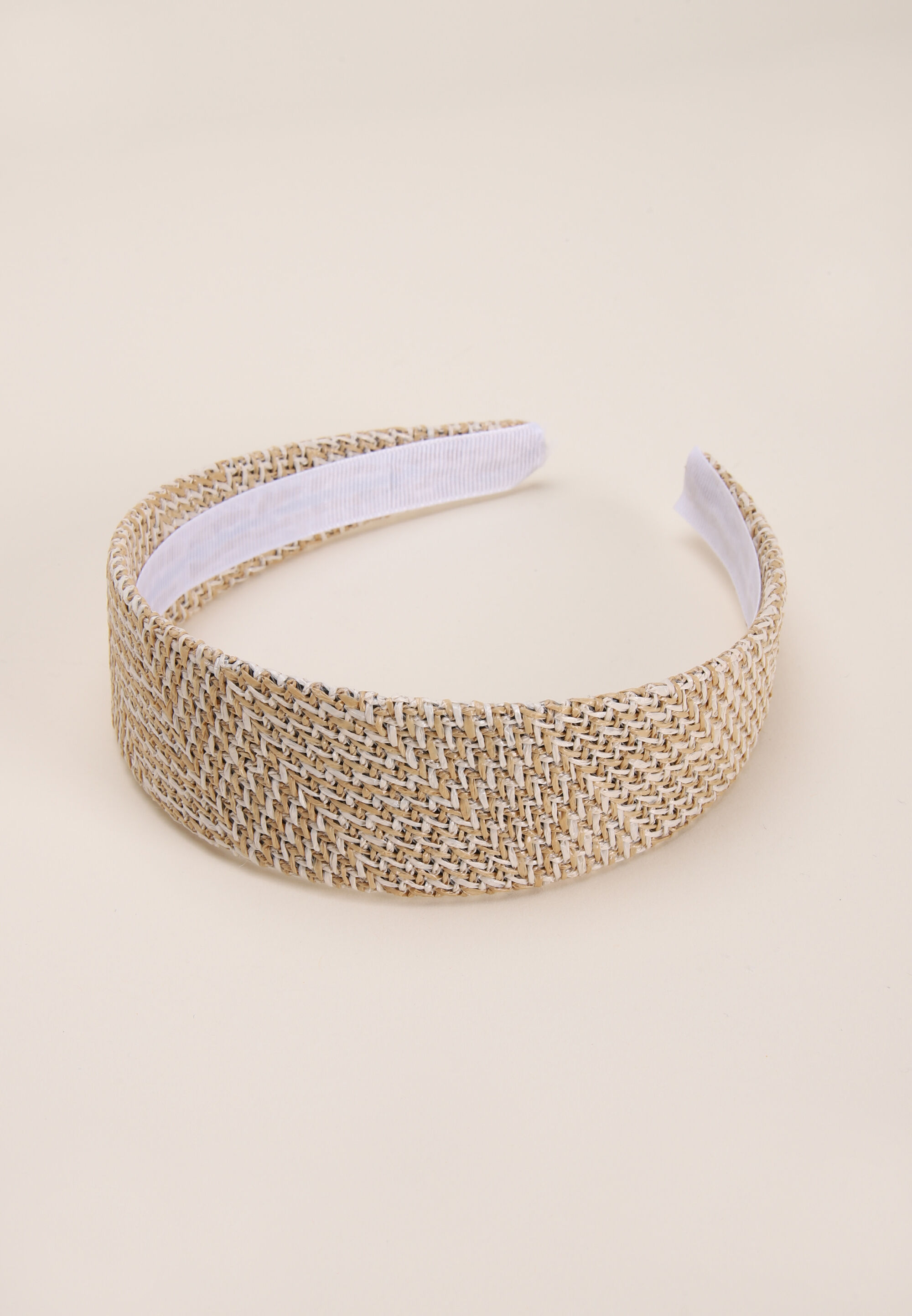Womens Natural & White Straw Headband