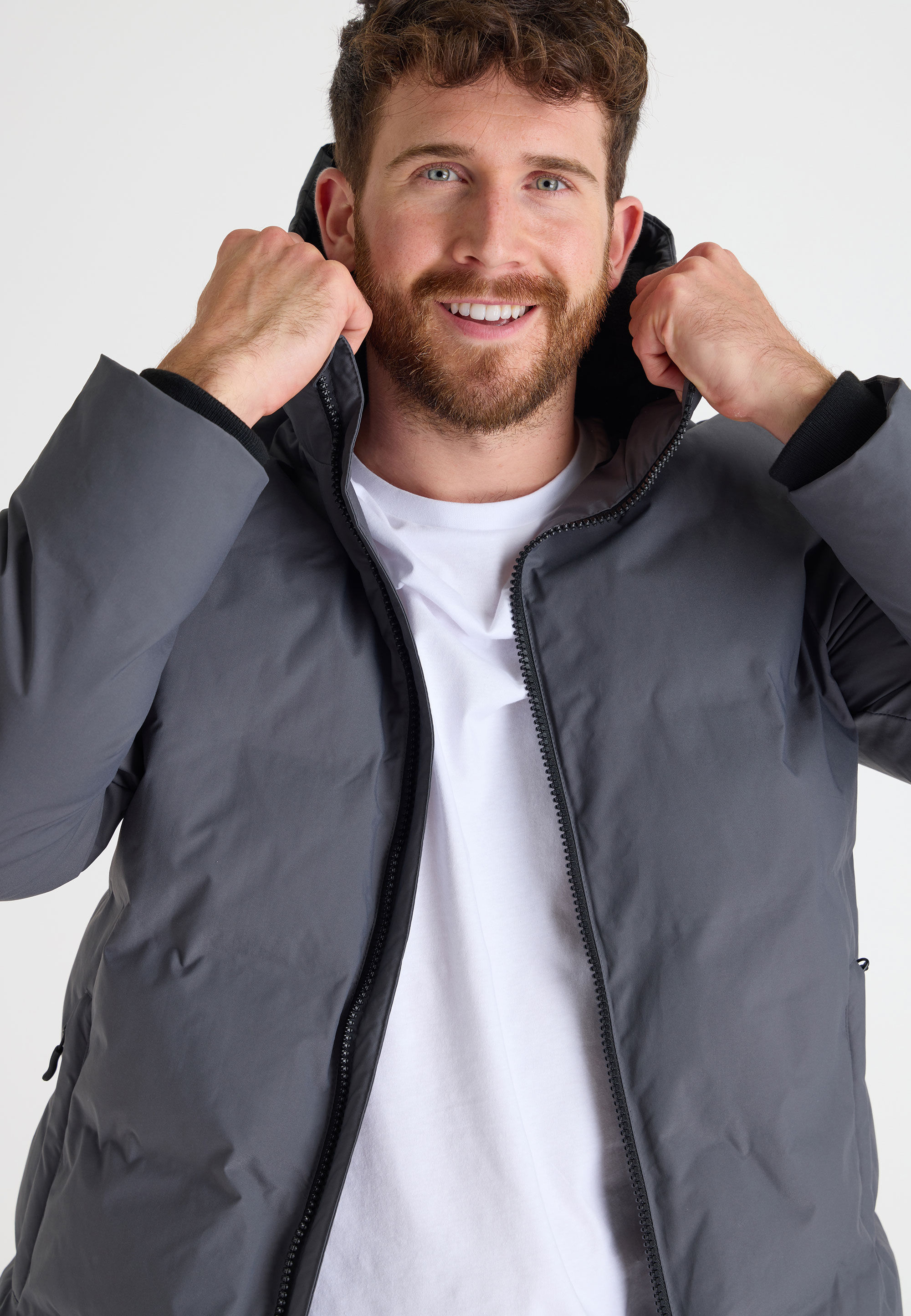 Mens Charcoal Padded Jacket with Hood