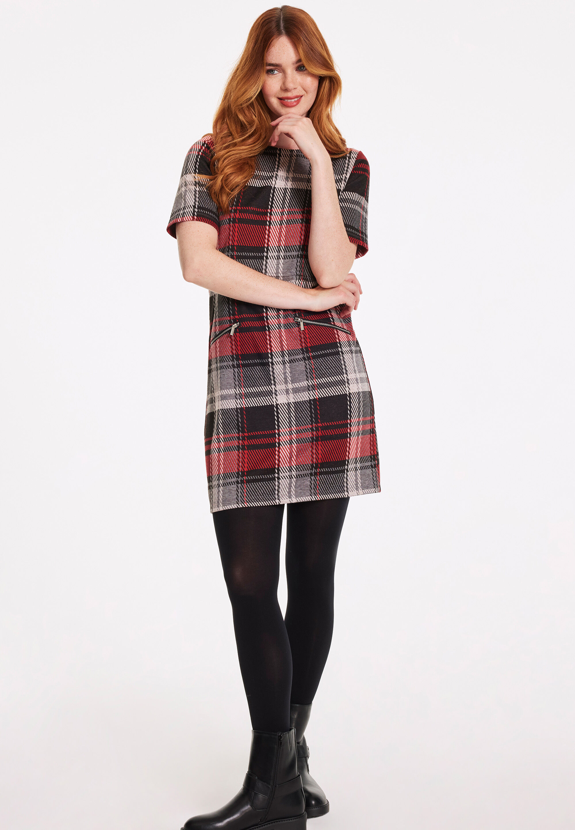 Womens Red & Black Check Shift Dress
