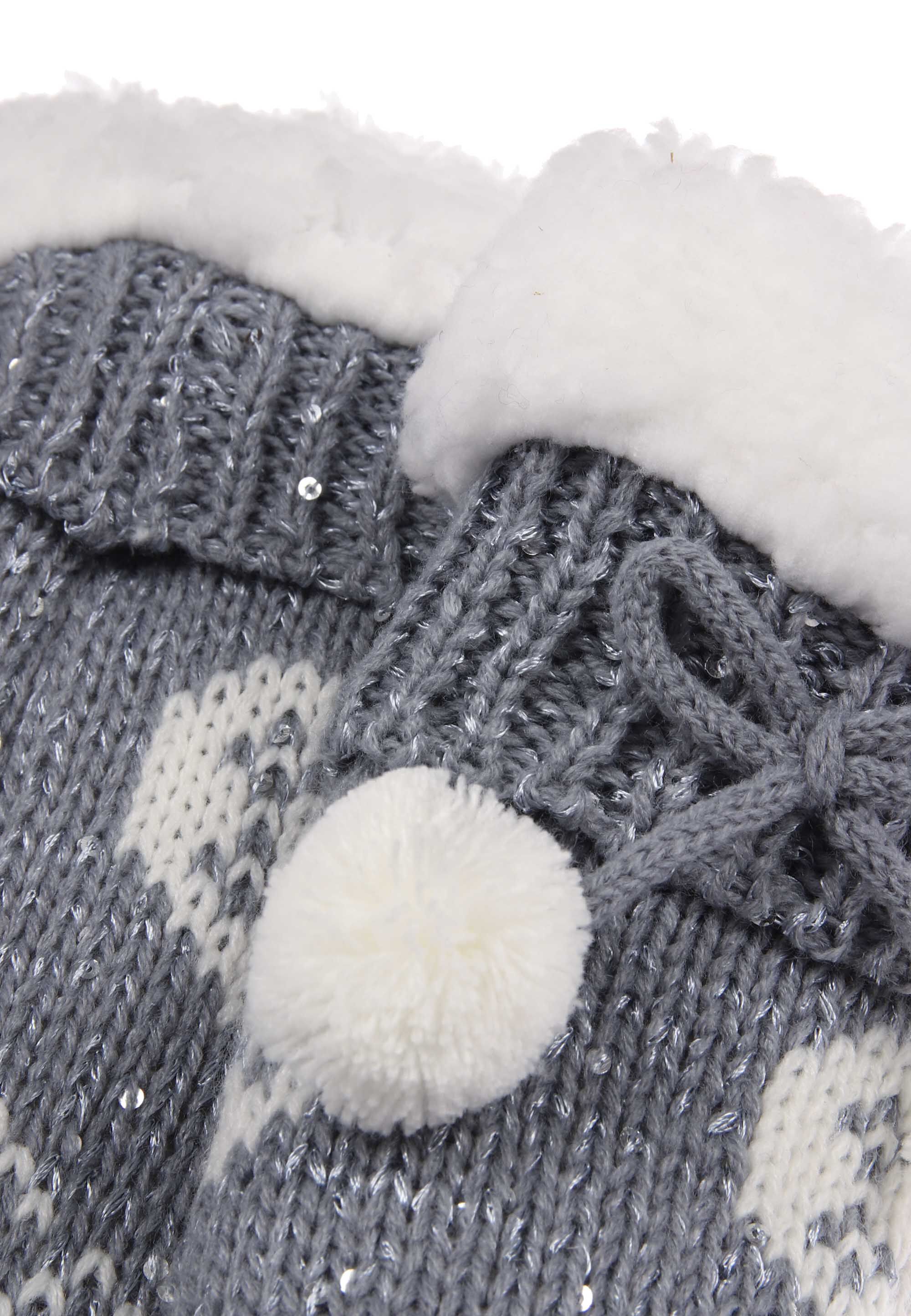 Girls Grey Embroidered Sequin Slipper Socks