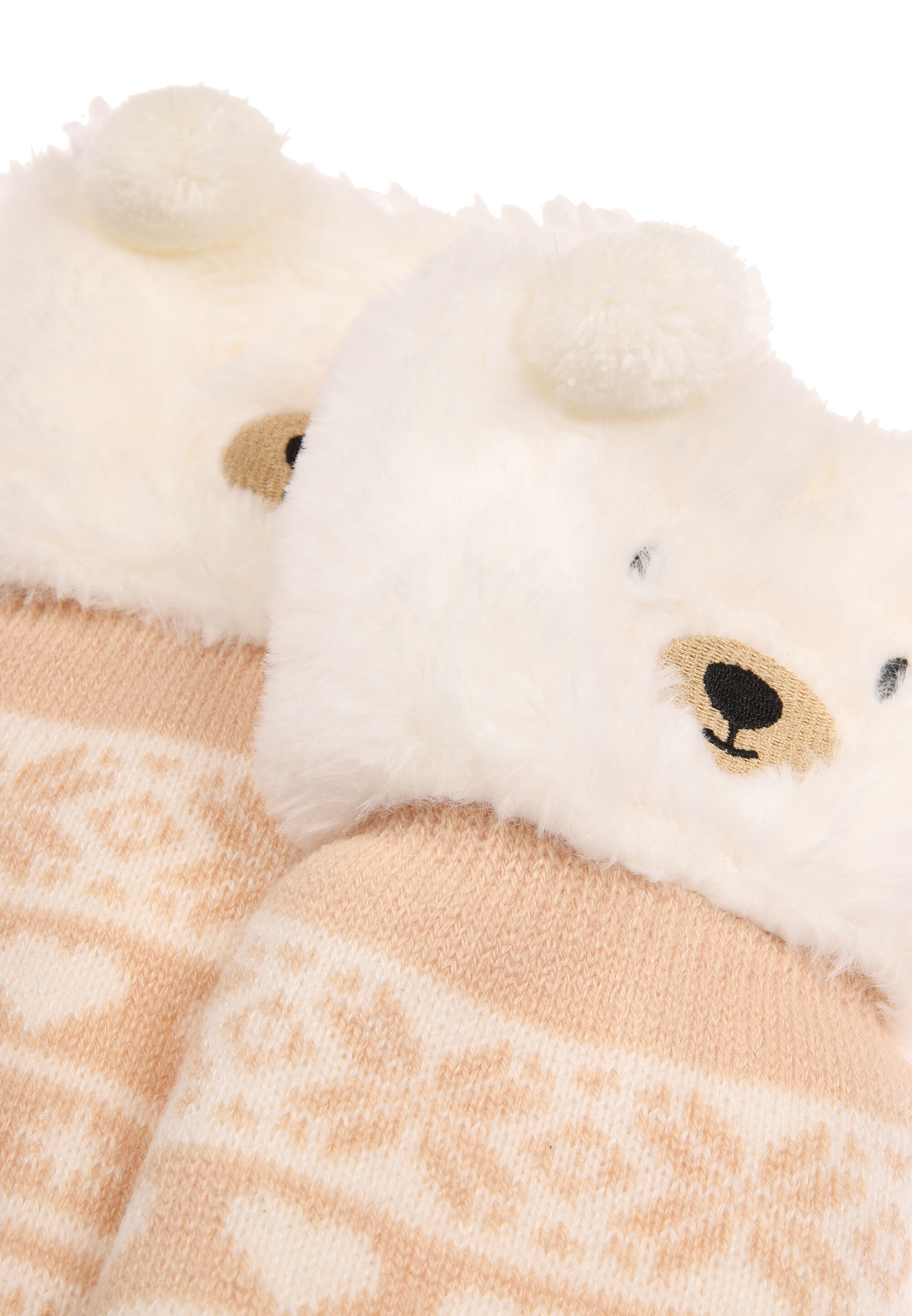 Womens 1pk Cream Fairisle Bear Slipper Socks