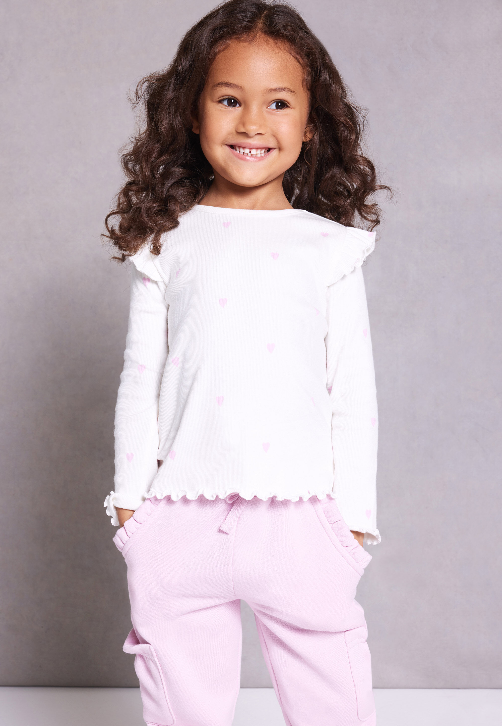 Younger Girls Cream Heart Print Top
