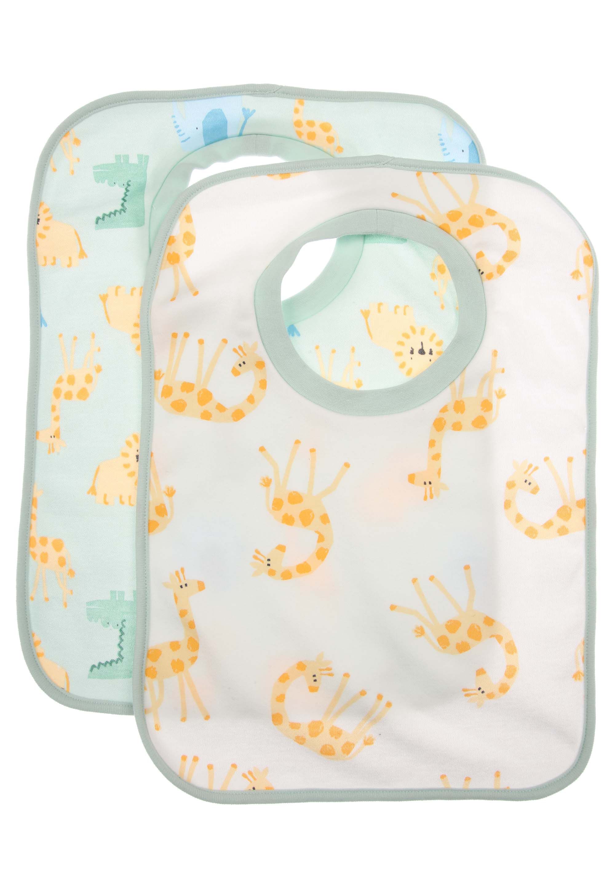 Baby 2pk Green & White Animal Popover Bibs