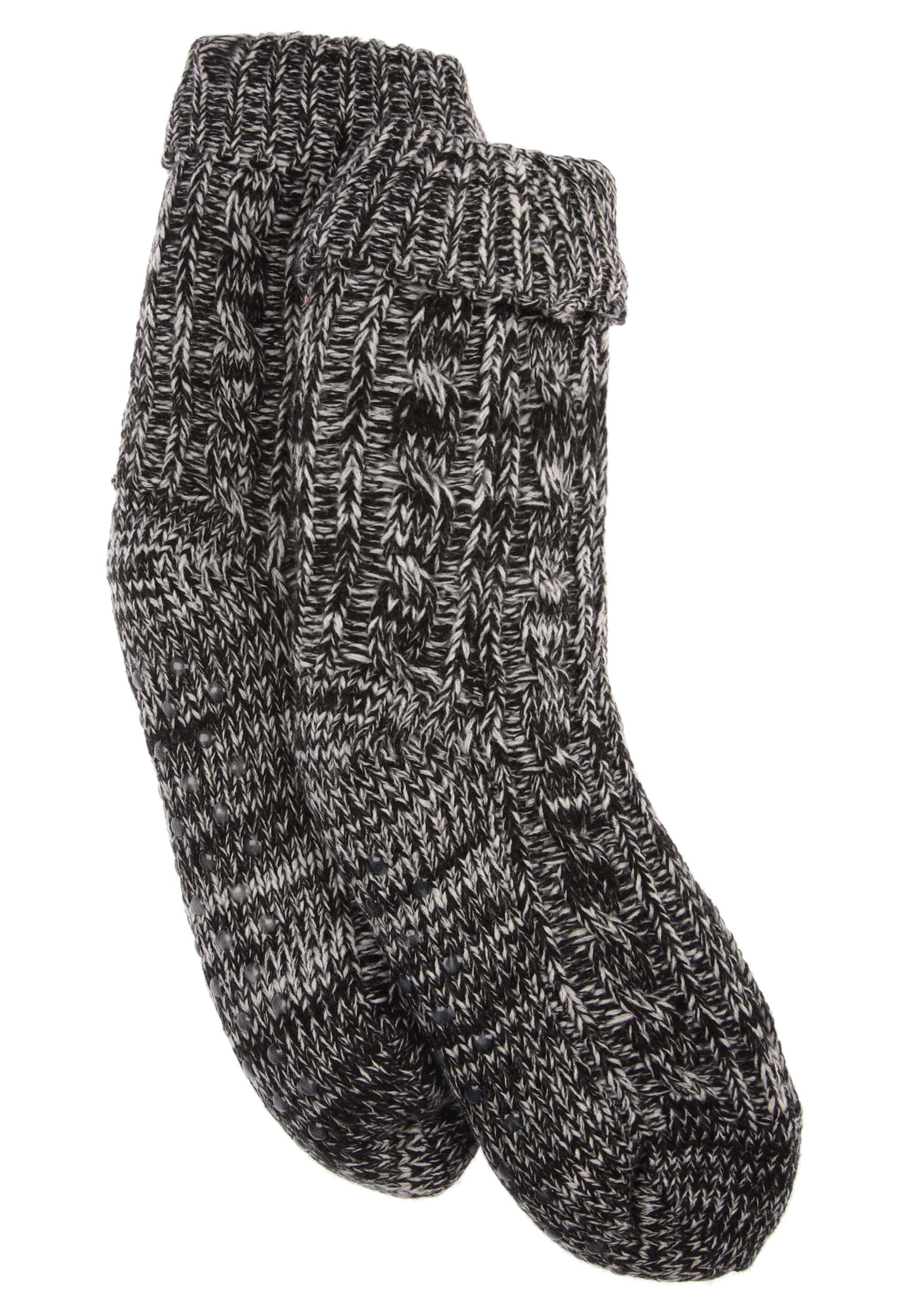 Mens 1pk Grey Knitted Cable Slipper Socks