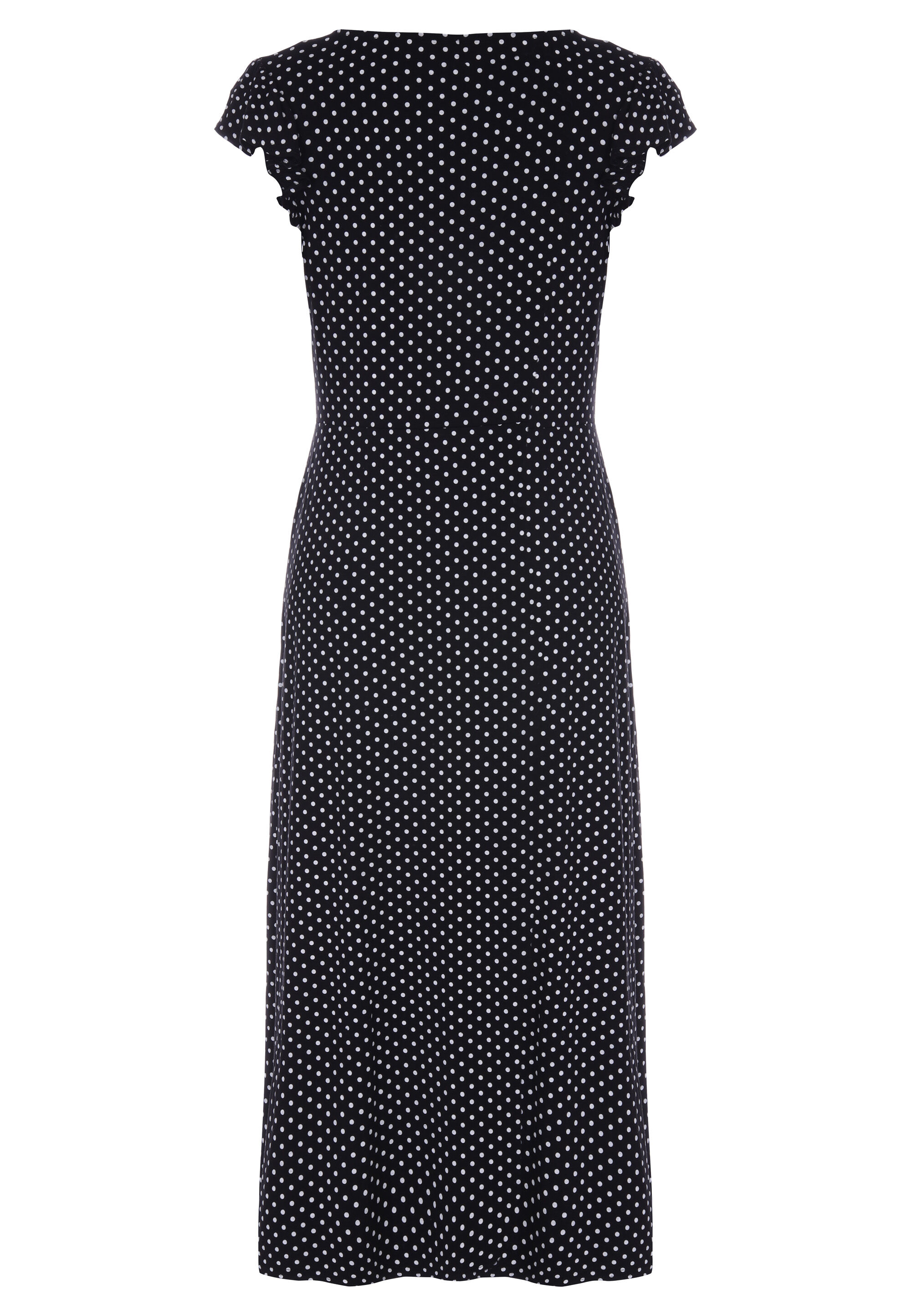 Womens Black Polka Dot Frill Sleeve Midi Dress