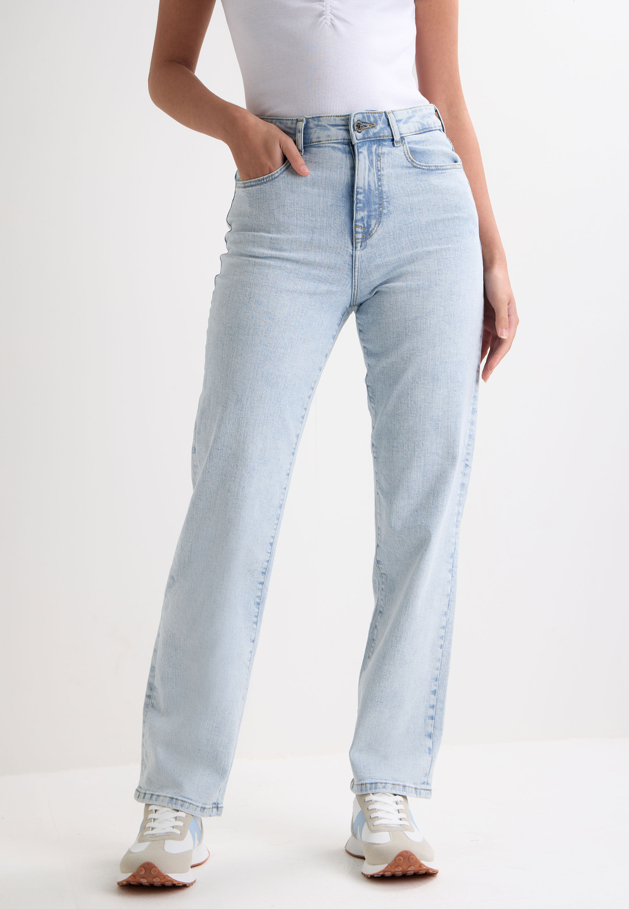 Womens Light Blue Plain Straight Leg Jeans