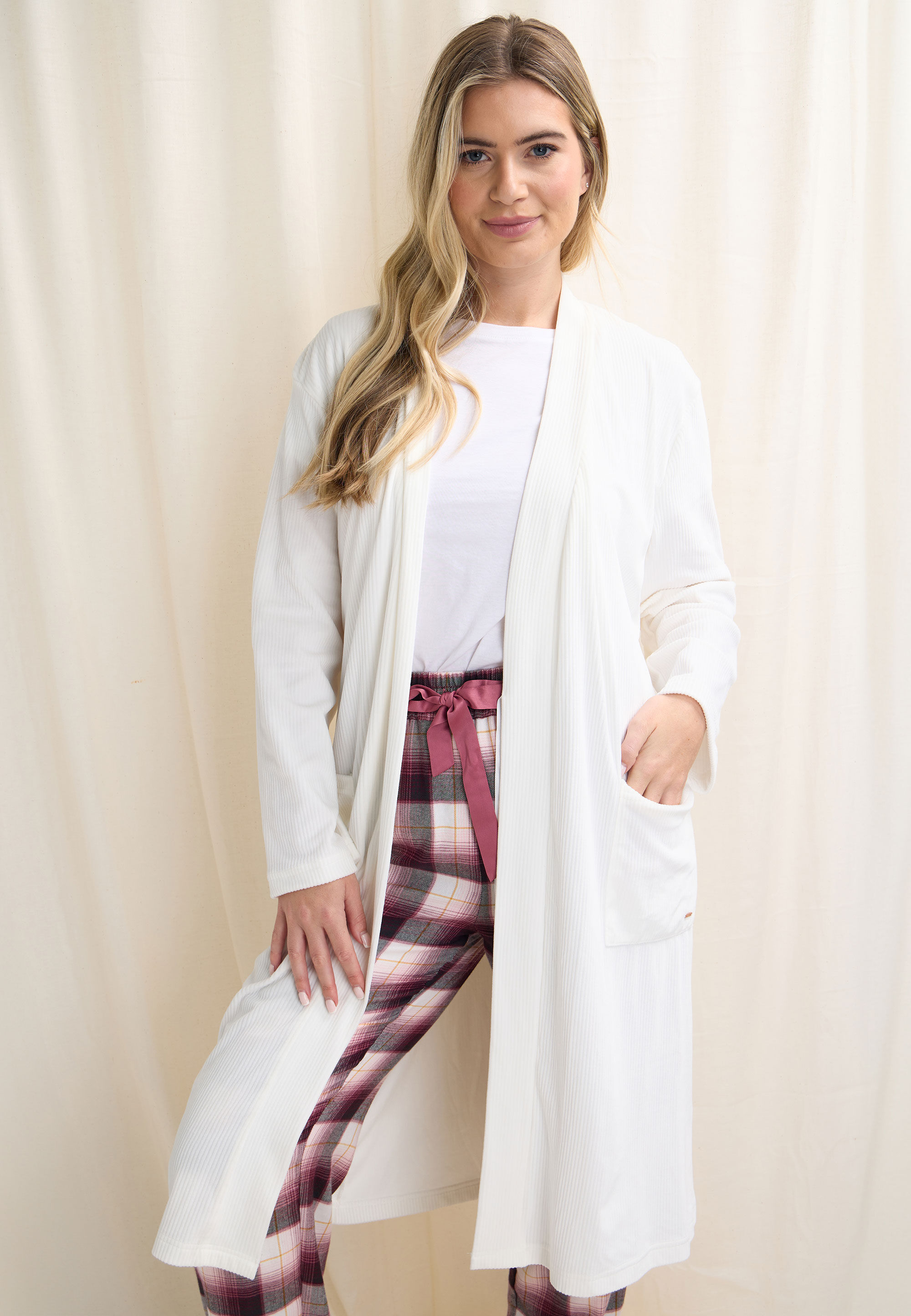 Womens Cream Island Fleece Ribbed Robe