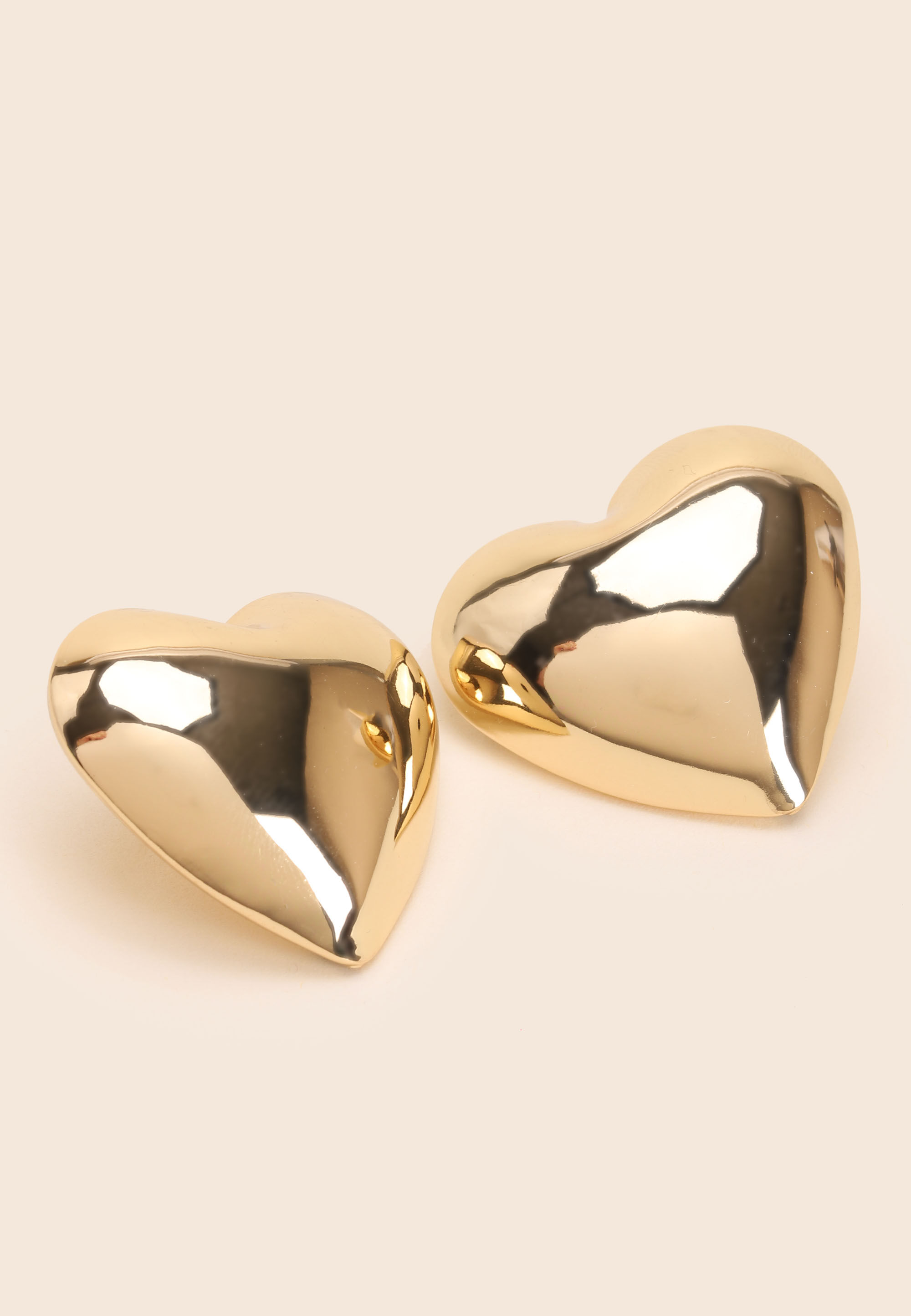 Womens Gold Plain Large Heart Earrings