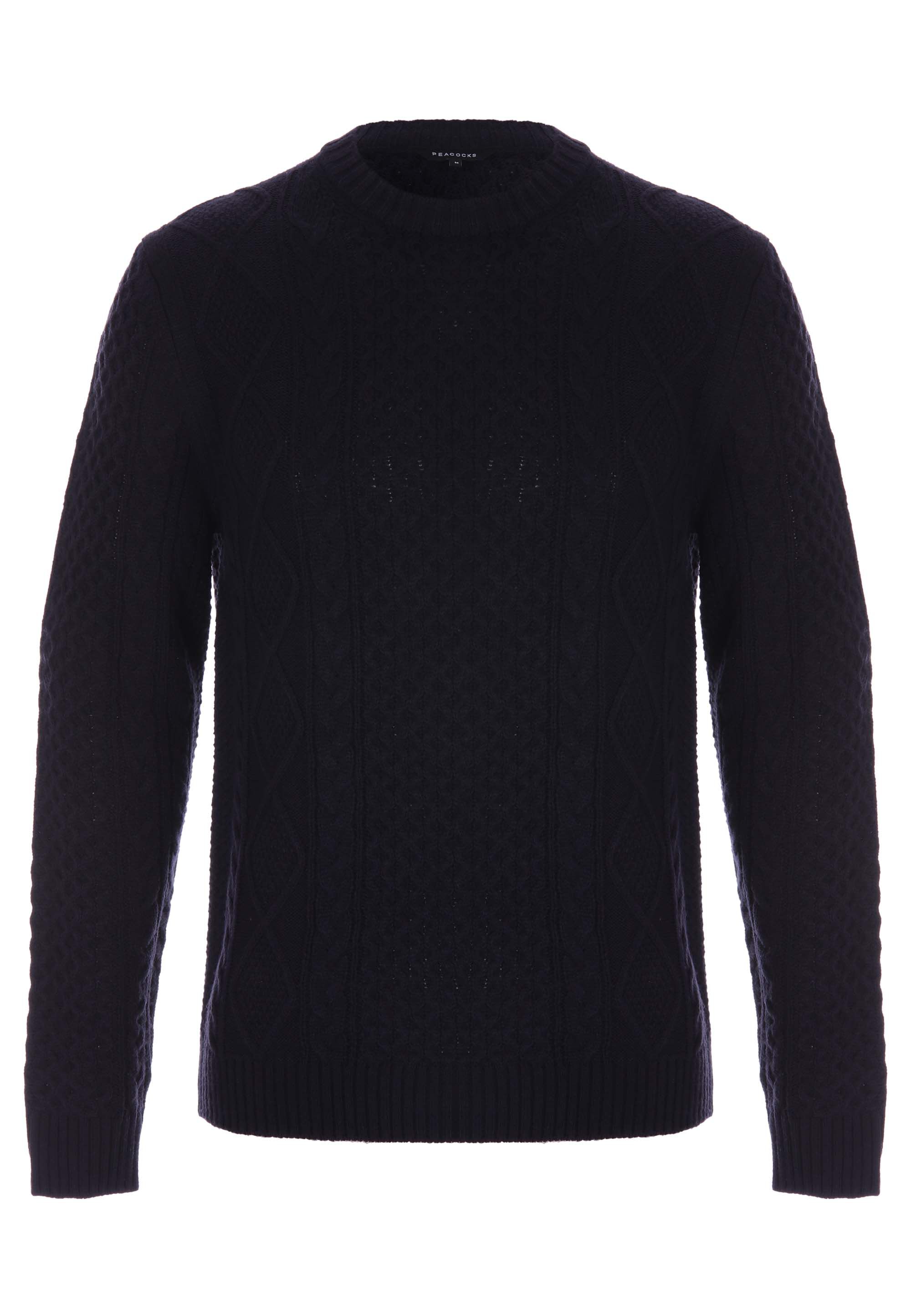 Mens Navy Cable Knit Crew Neck Jumper