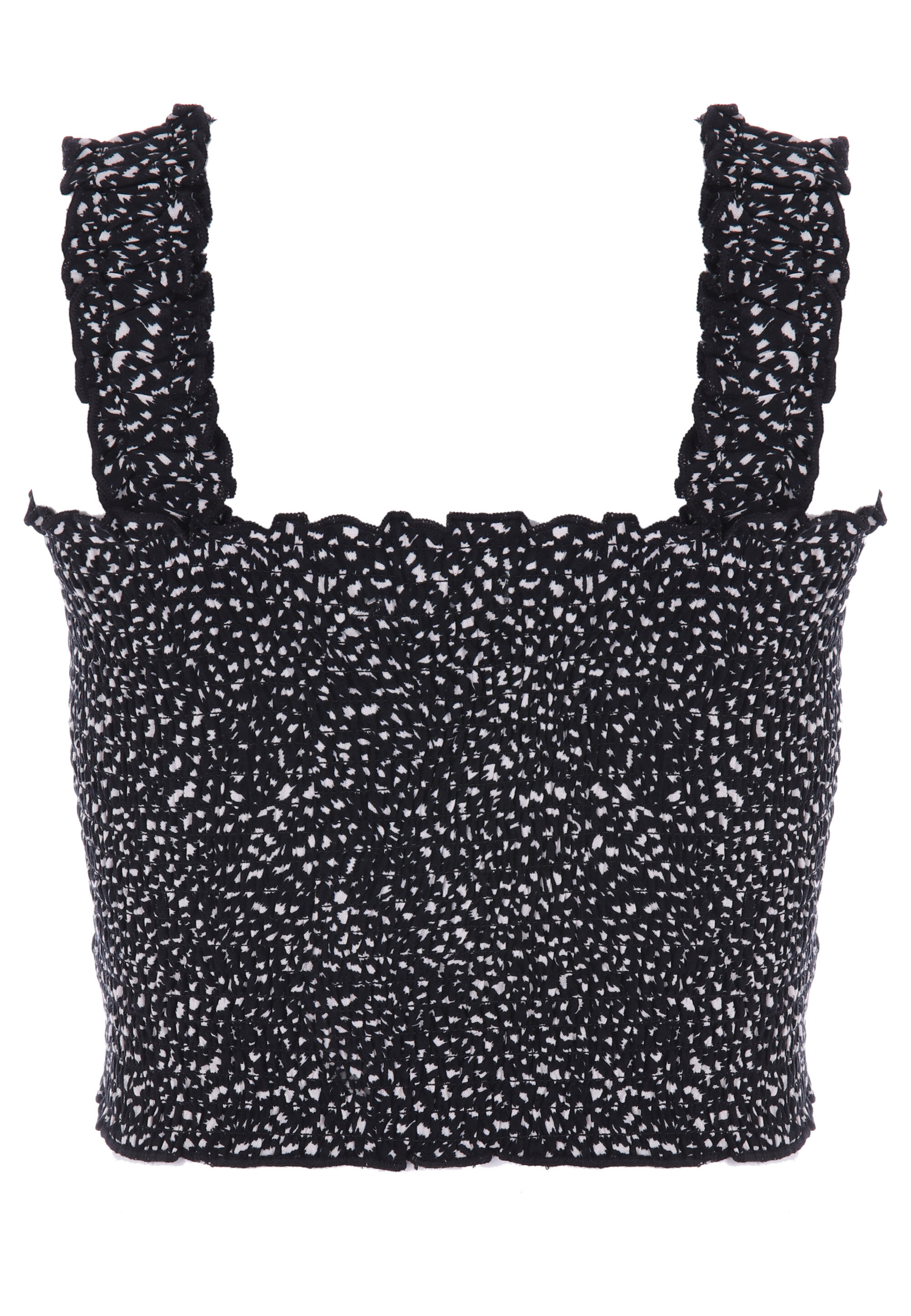 Older Girls Black Shirred Animal Print Vest Top