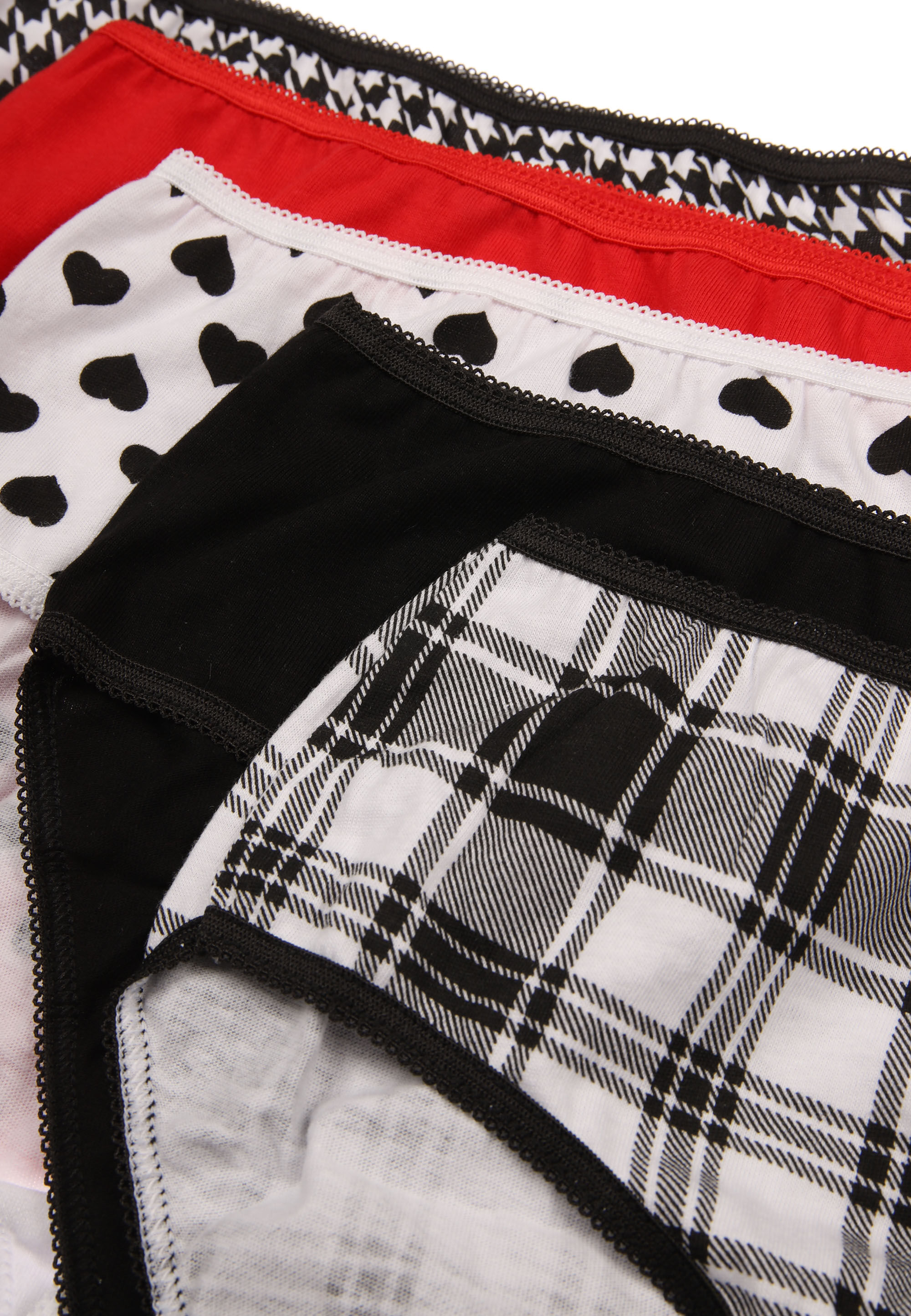 Older Girls 5pk Black and White Heart Print Briefs