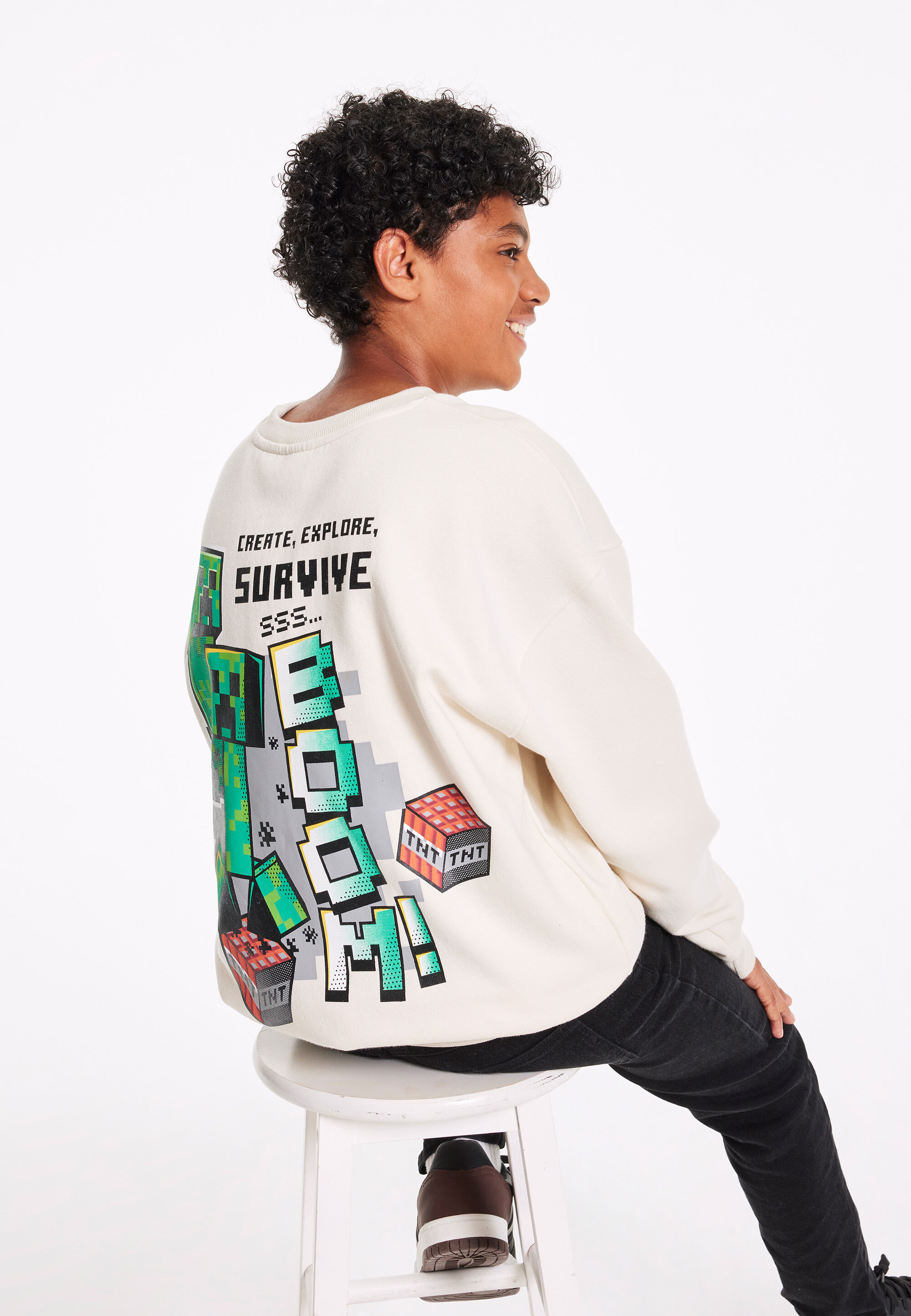 Older Boys Ecru Minecraft Sweatshirt