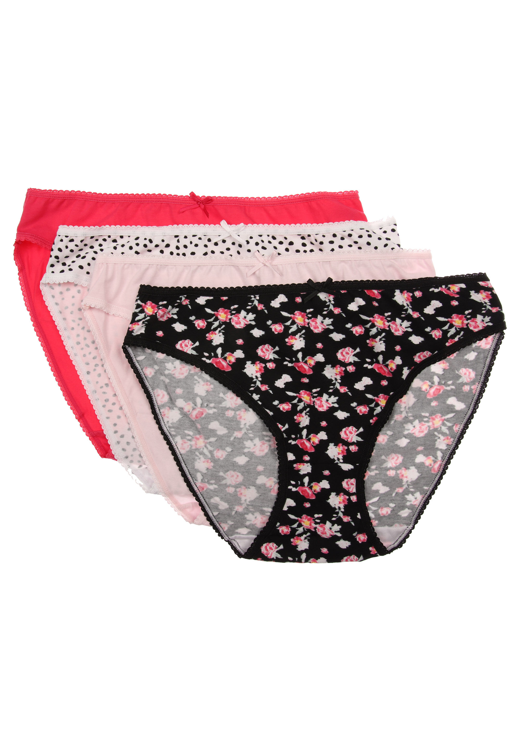 Womens 4pk Pink Floral High Cut Briefs