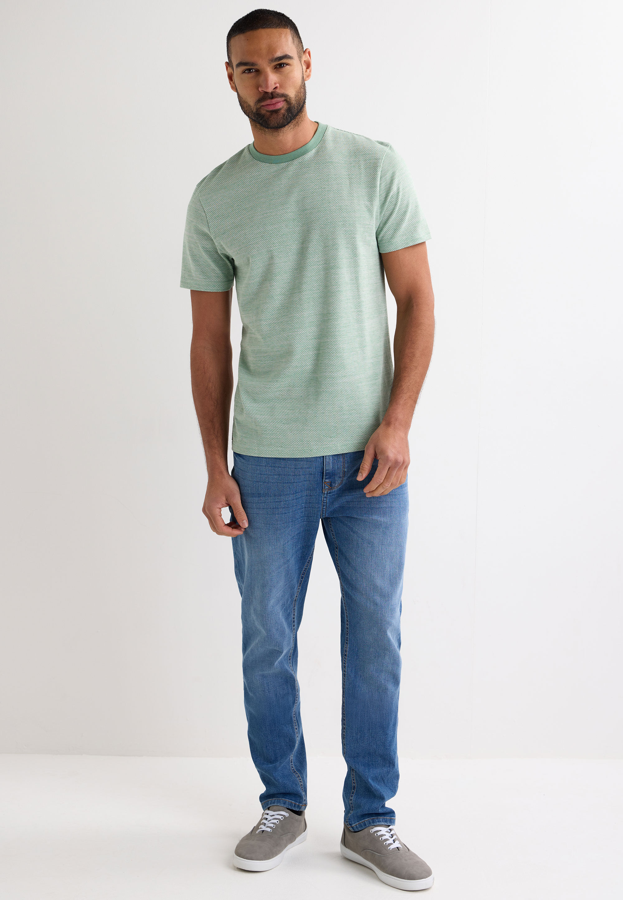 Mens Green Popcorn Textured Short Sleeve T-Shirt