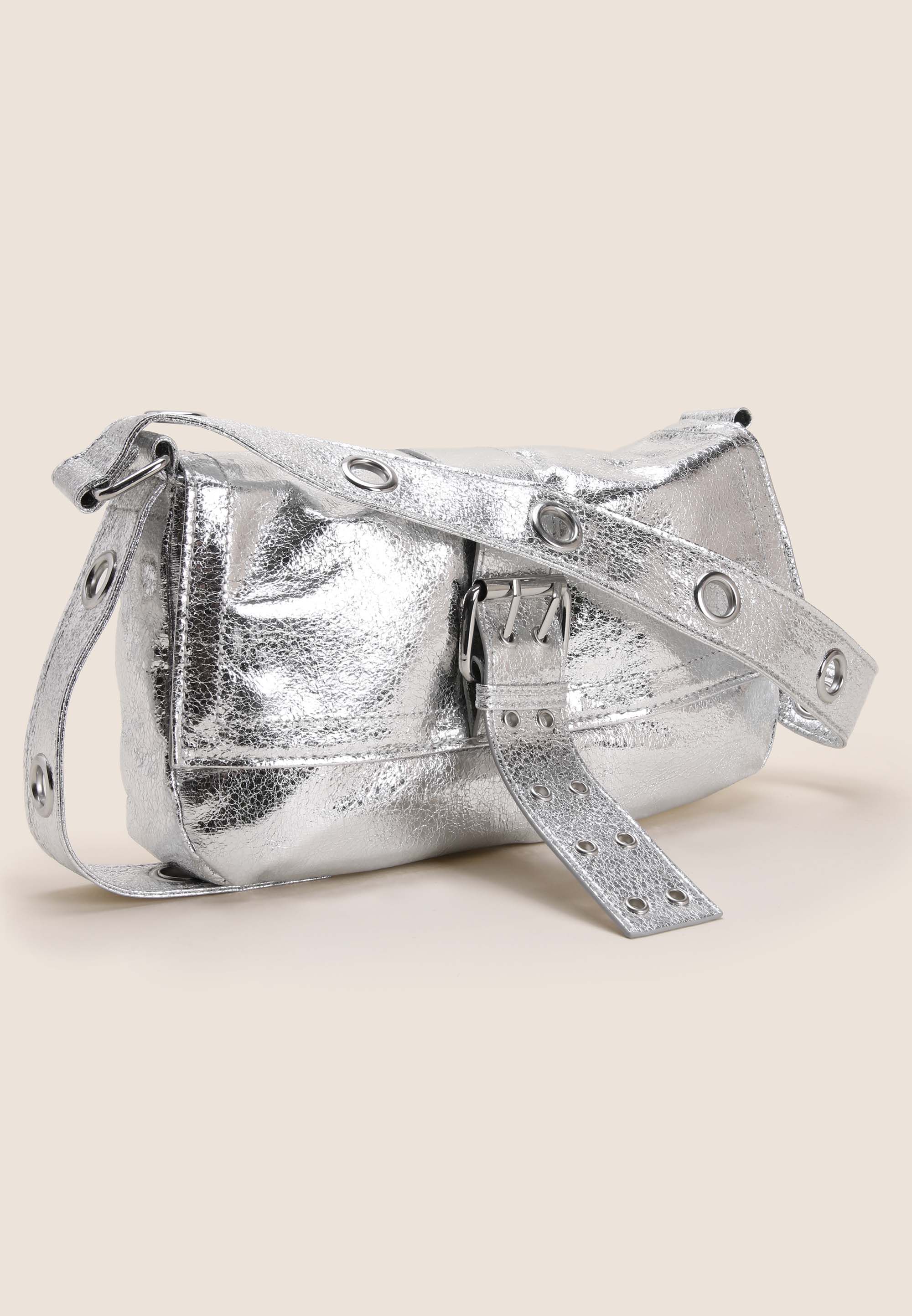 Womens Silver Metallic Shoulder Bag