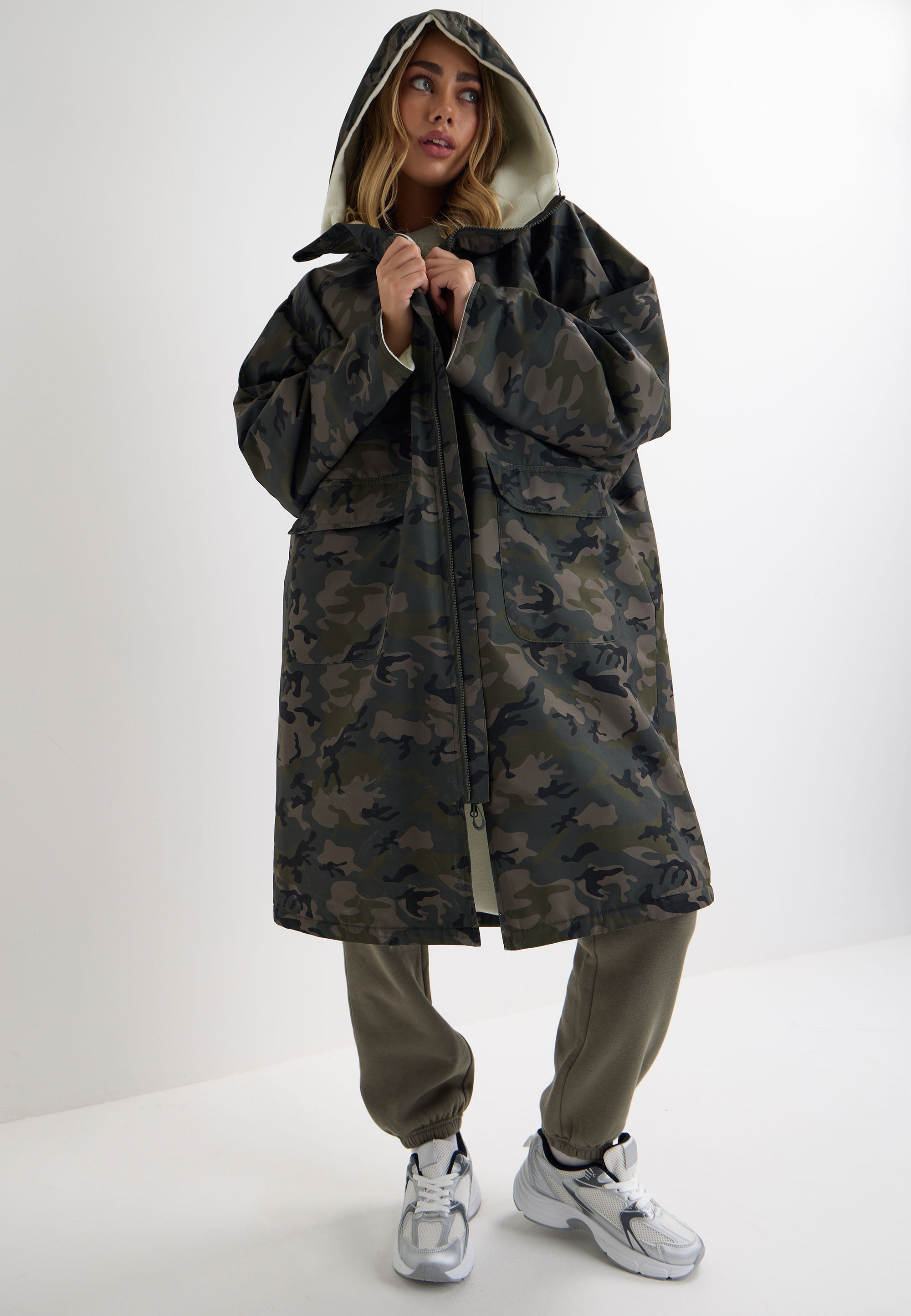 Womens Khaki Camo Fleece Lined Changing Coat