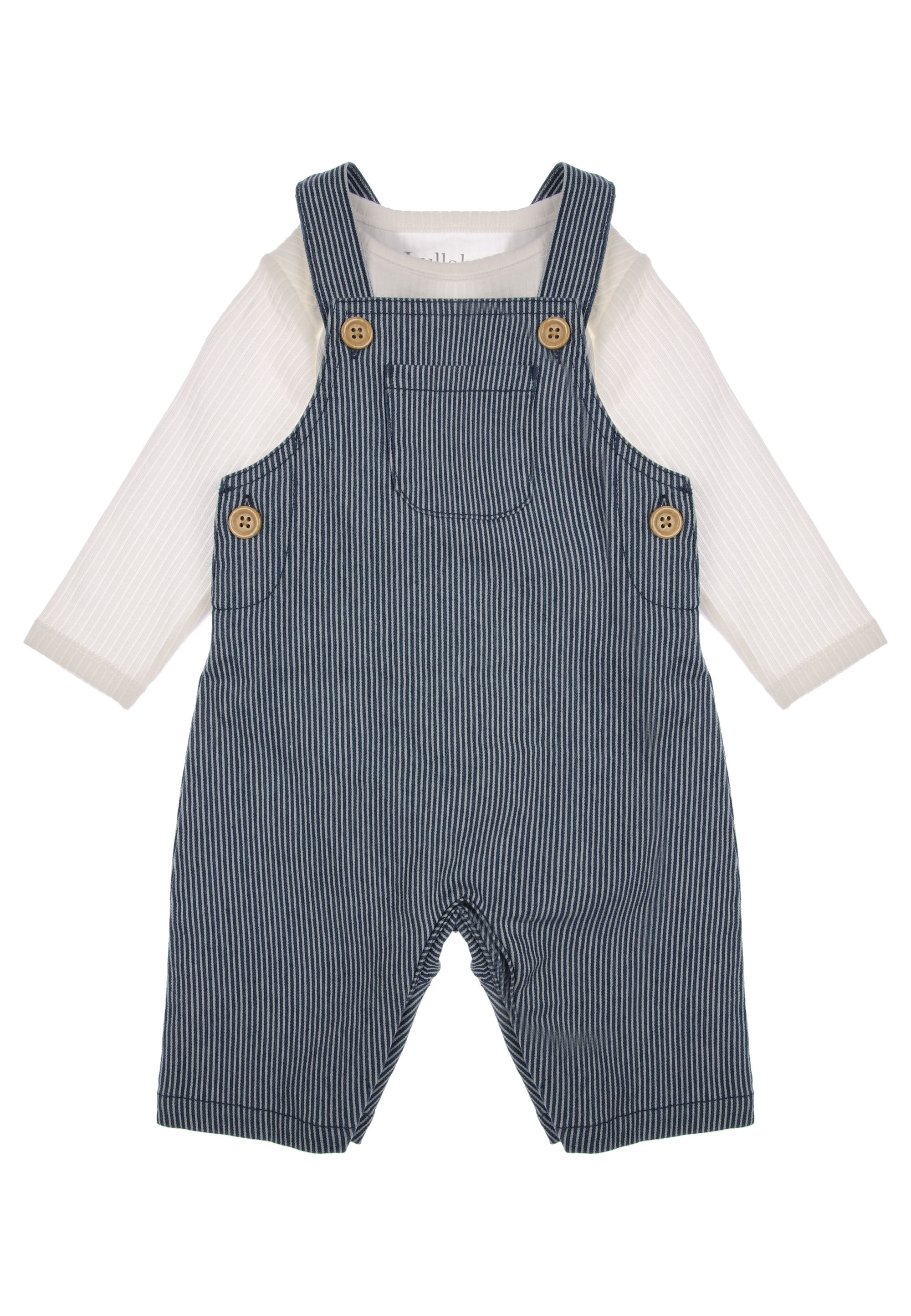 Baby Boys Blue Ticking Stripe Dungarees Set