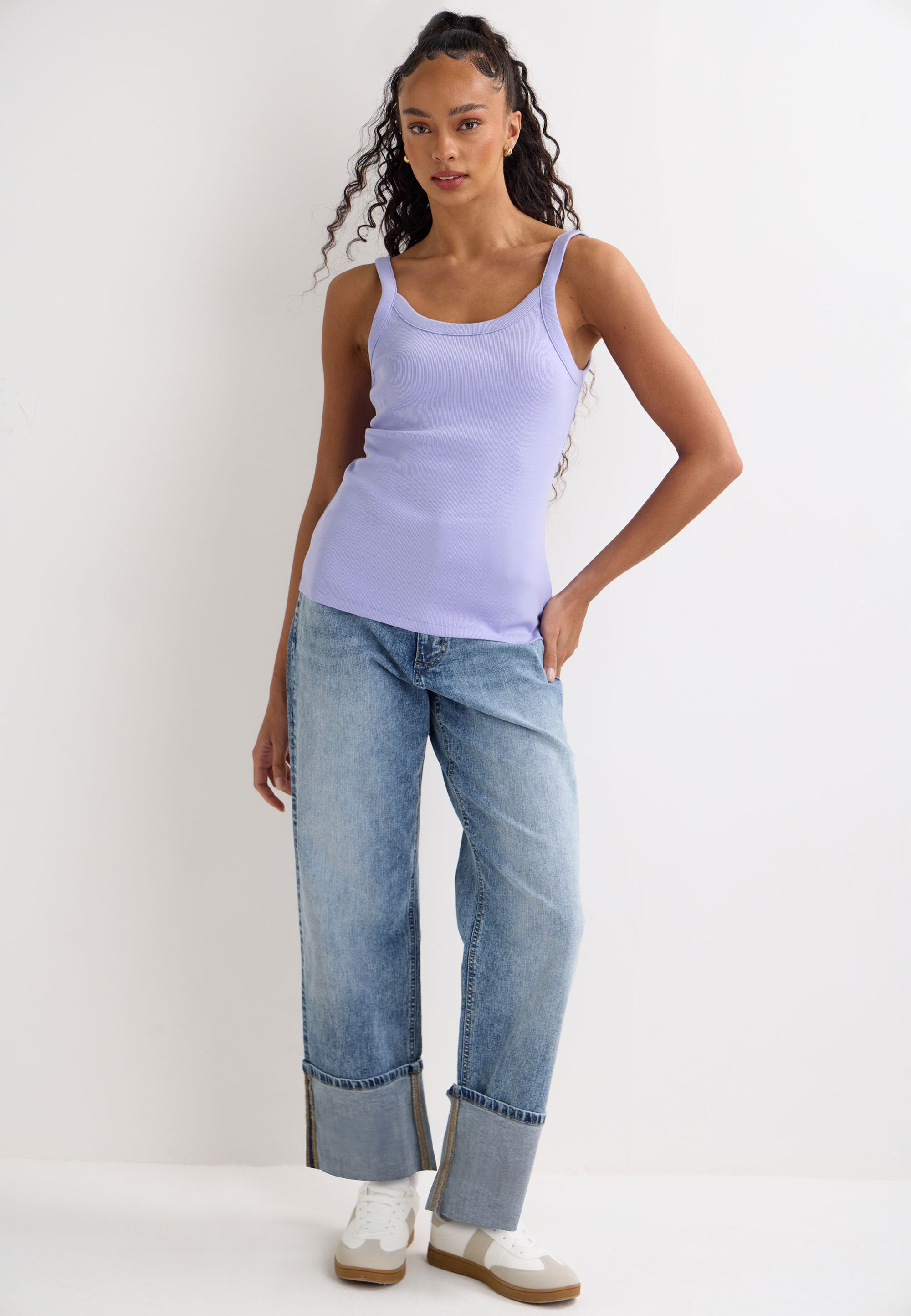 Womens Lilac Plain Ribbed Cami Vest Top
