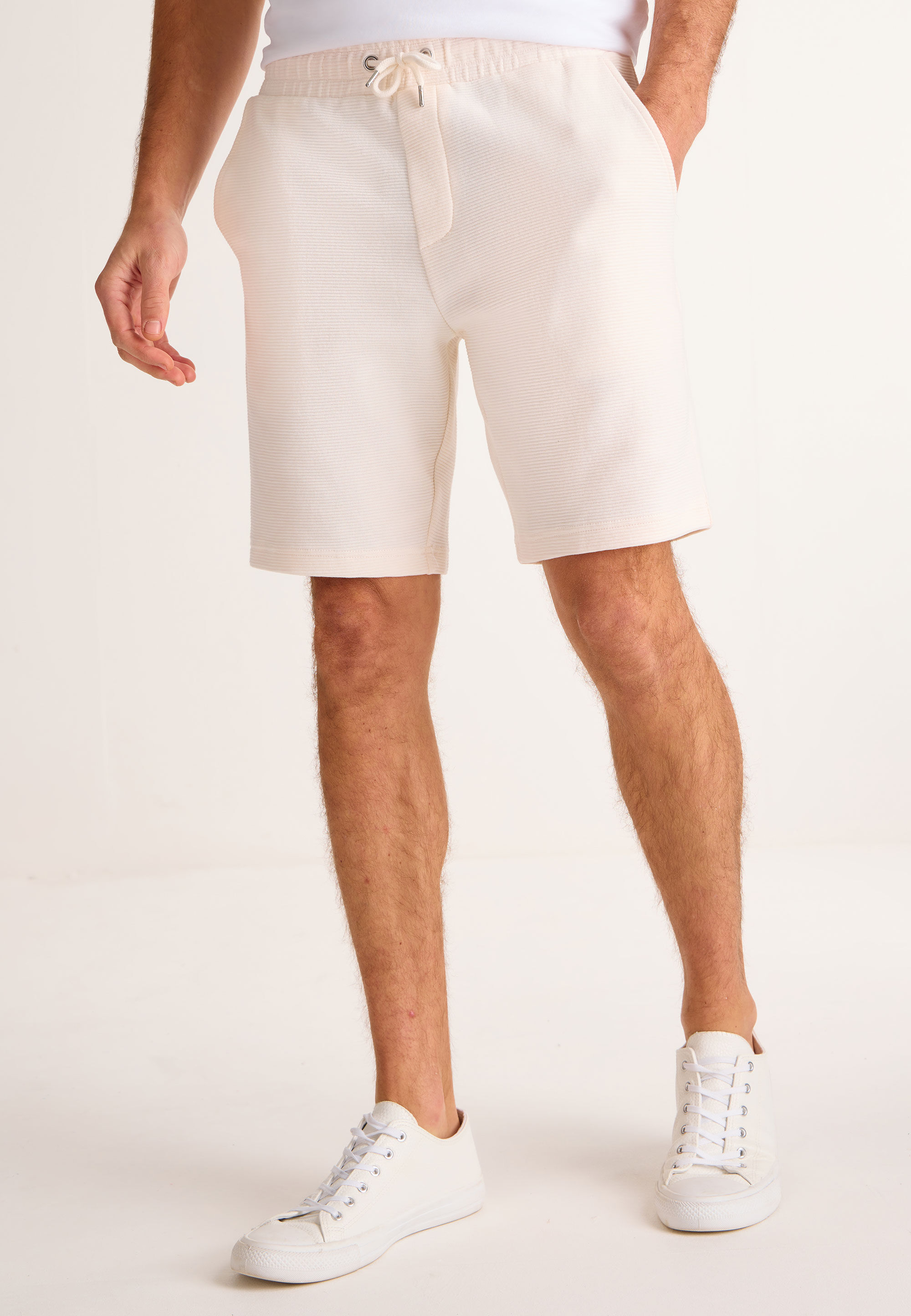 Mens Ecru Textured Ottoman Shorts