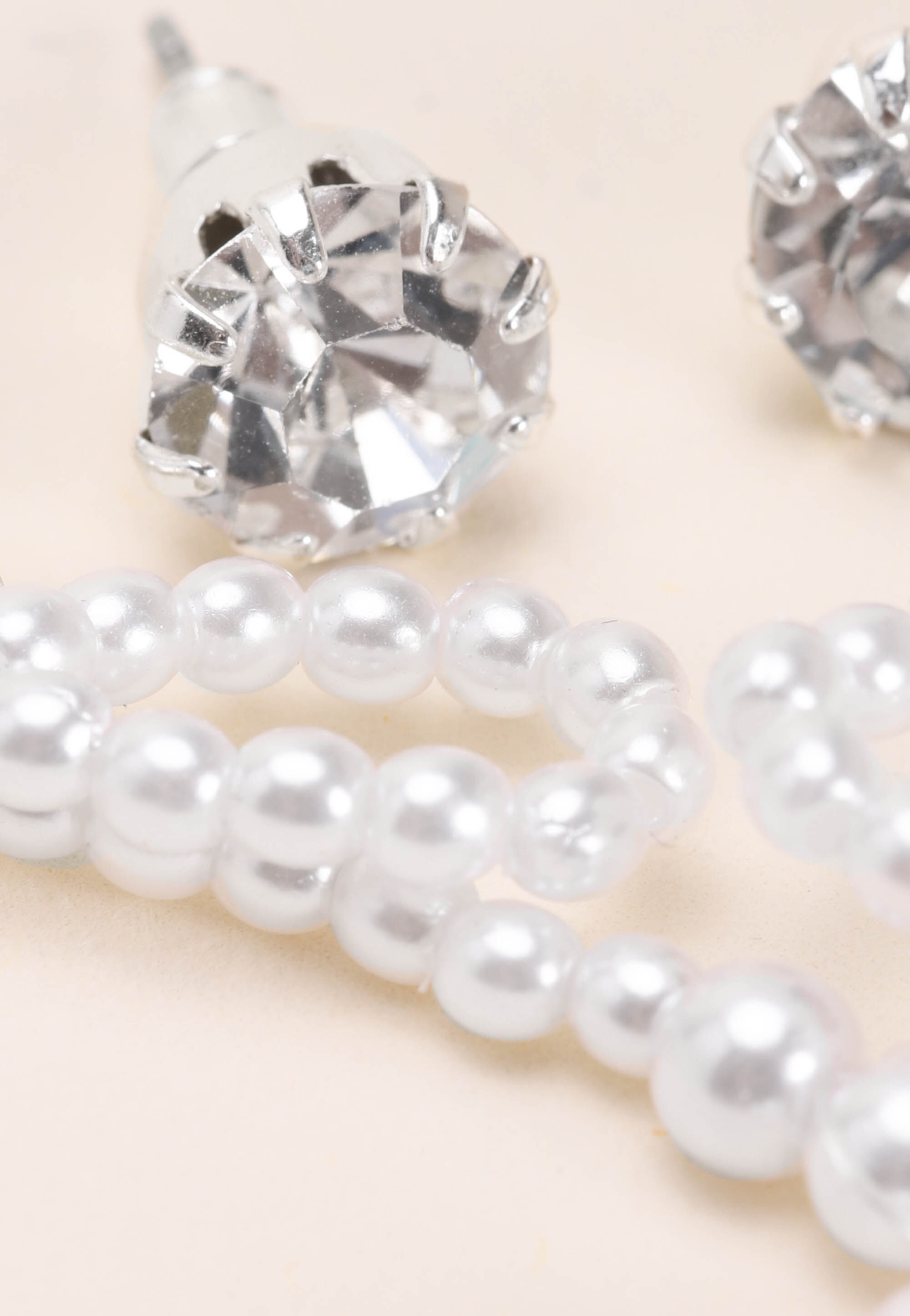 Womens 2pk Diamante & Pearl Bow Earrings