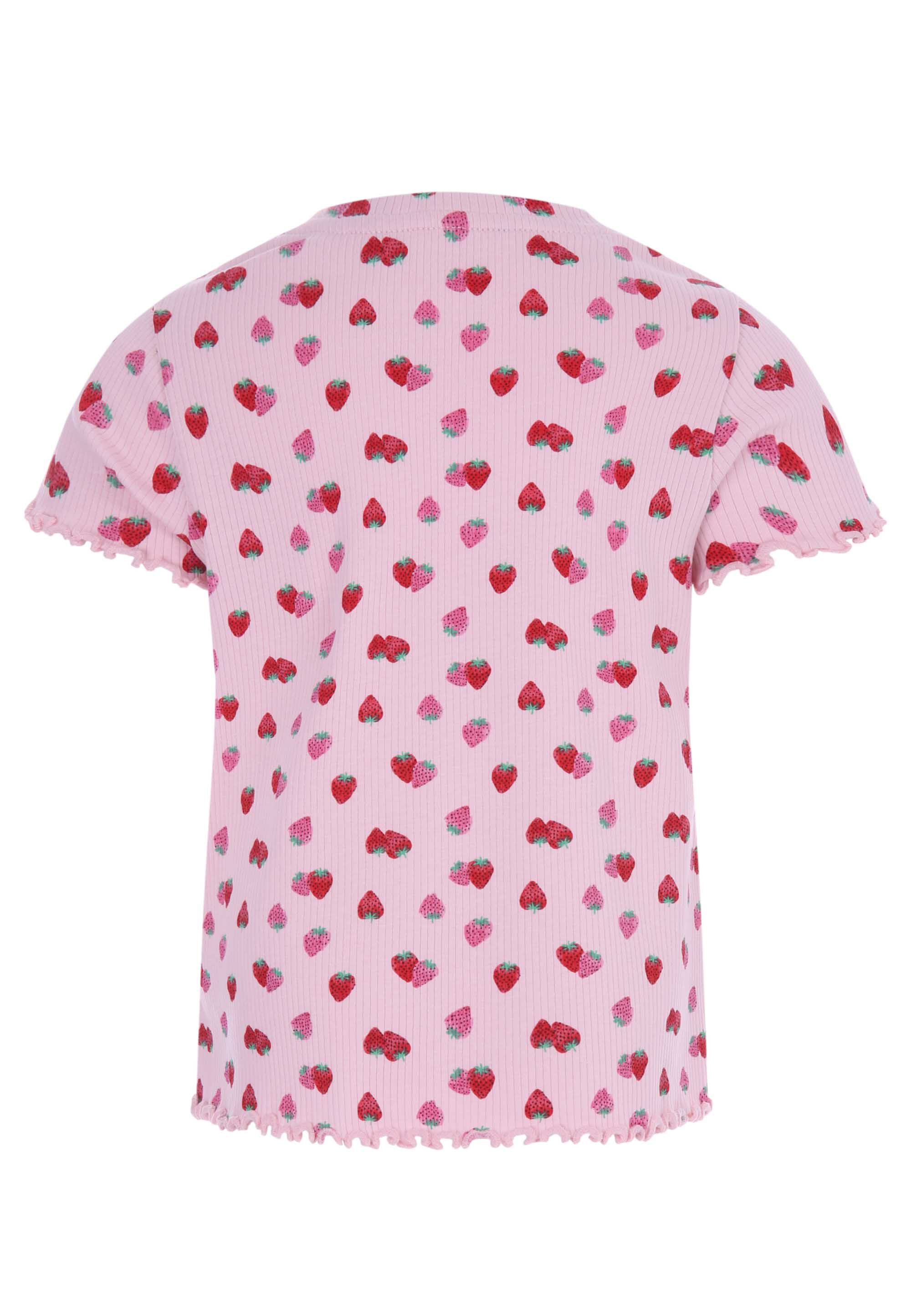 Younger Girls Pink Strawberry Print Ribbed Top