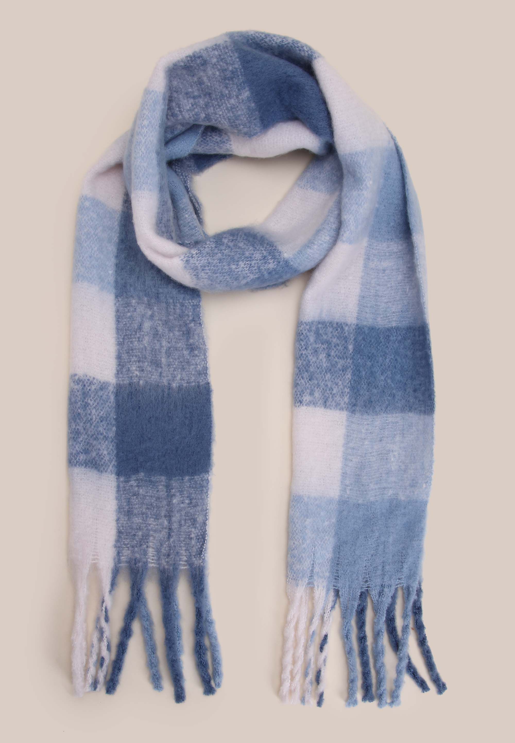 Womens Blue Check Heavy Weight Scarf