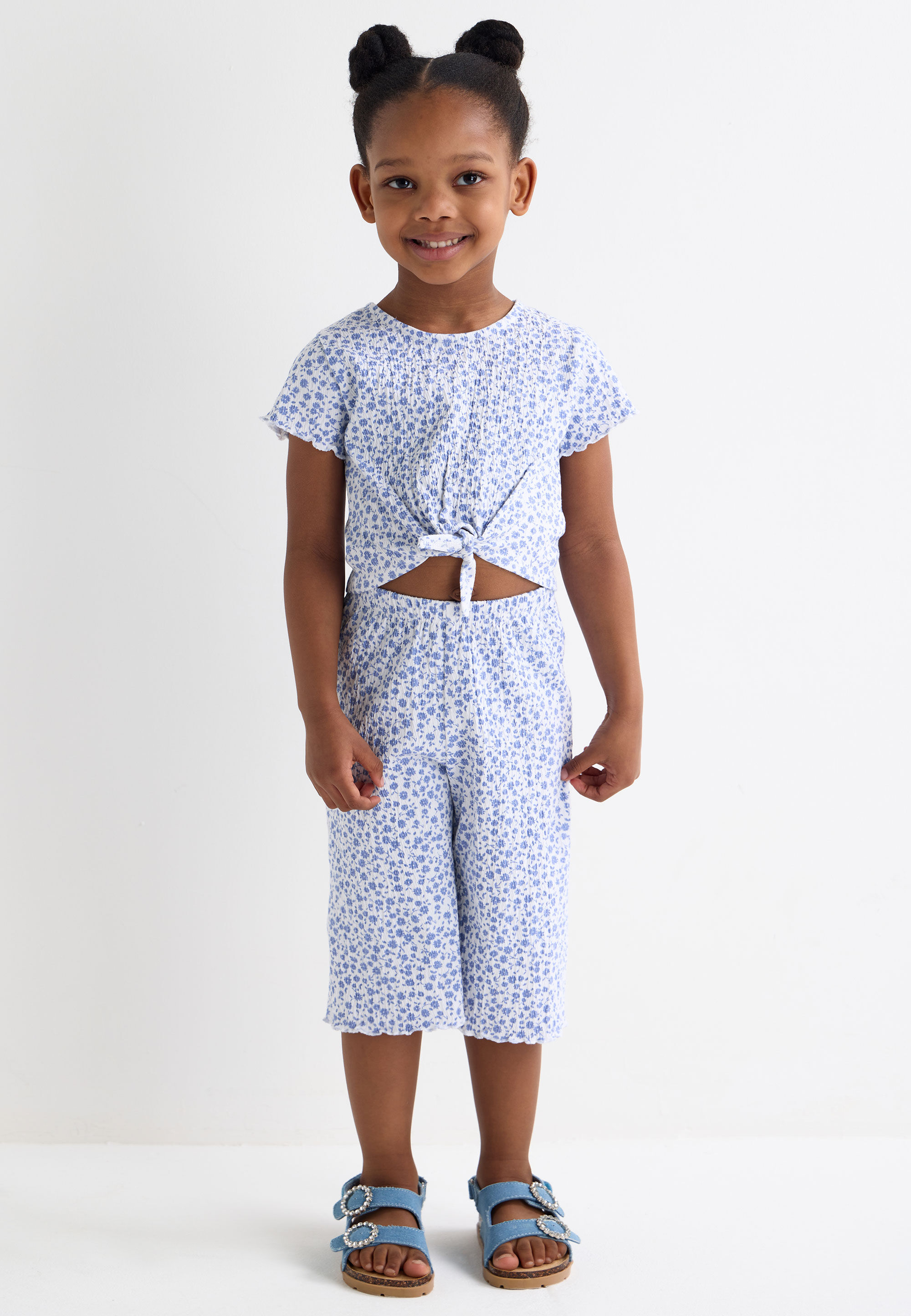 Younger Girls Blue & White Floral Top & Culotte Set