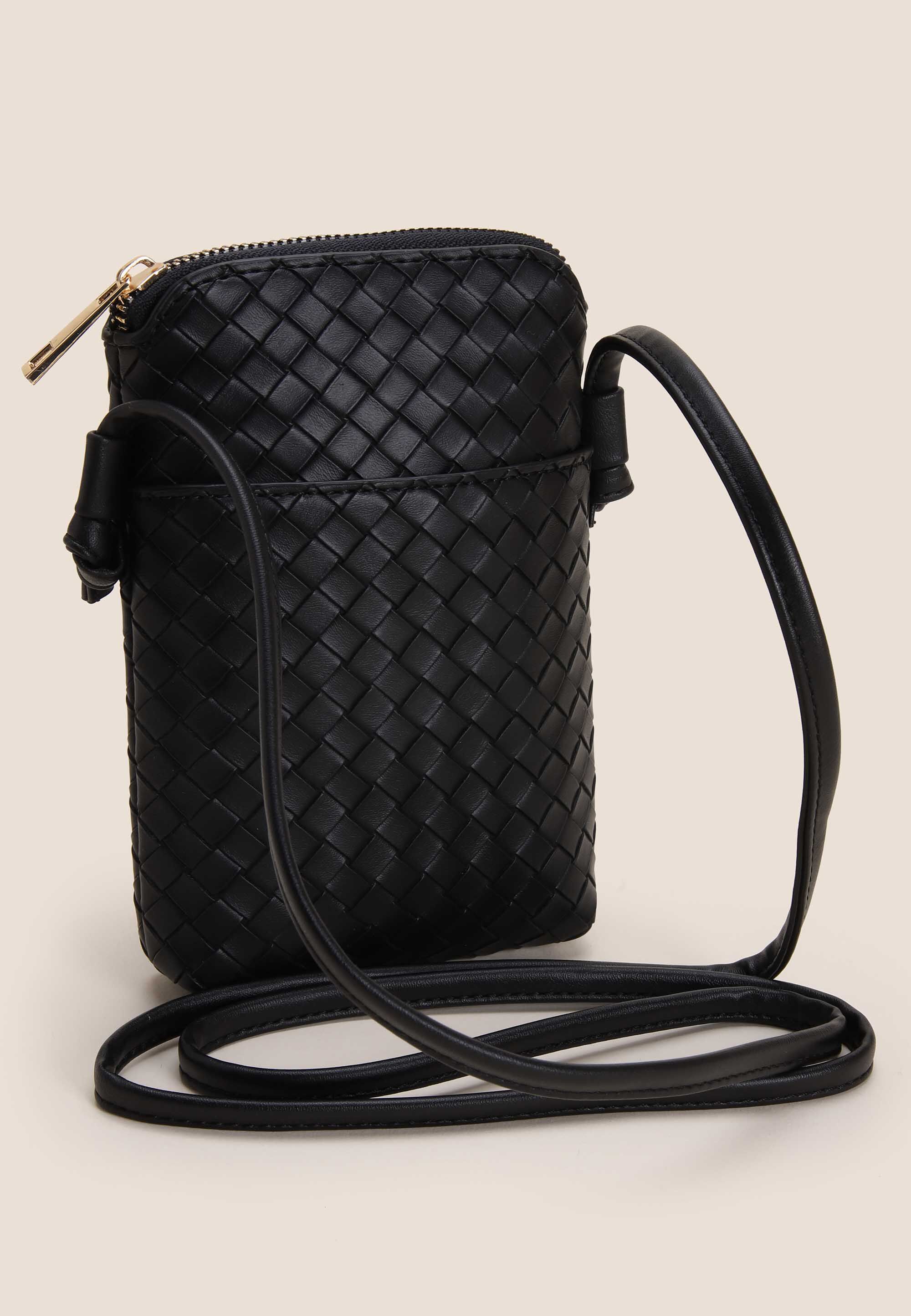 Womens Black Woven Cross Body Phone Holder