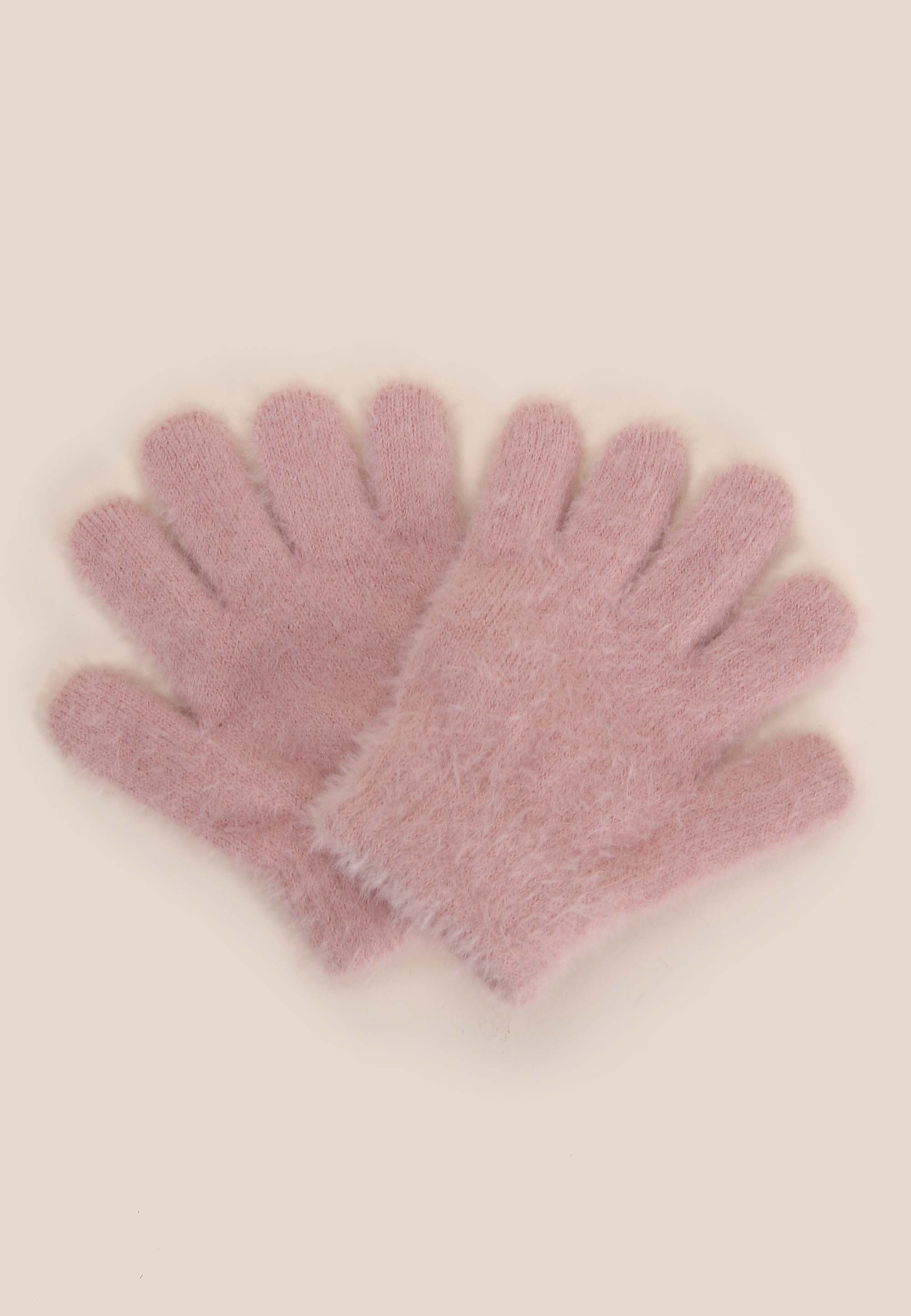 Younger Girls Pink Eyelash Knit Gloves