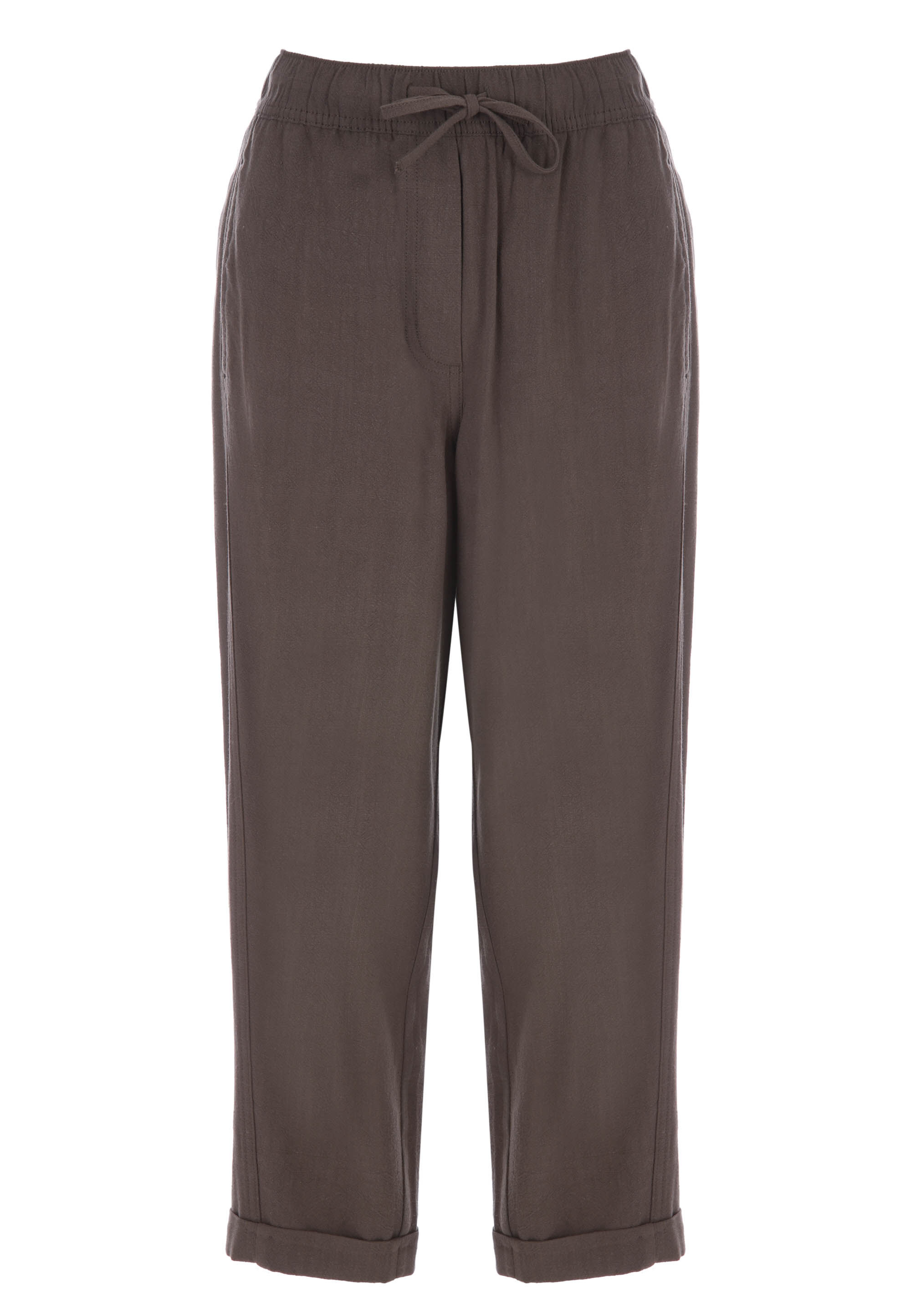 Womens Khaki Linen Blend Tapered Trousers