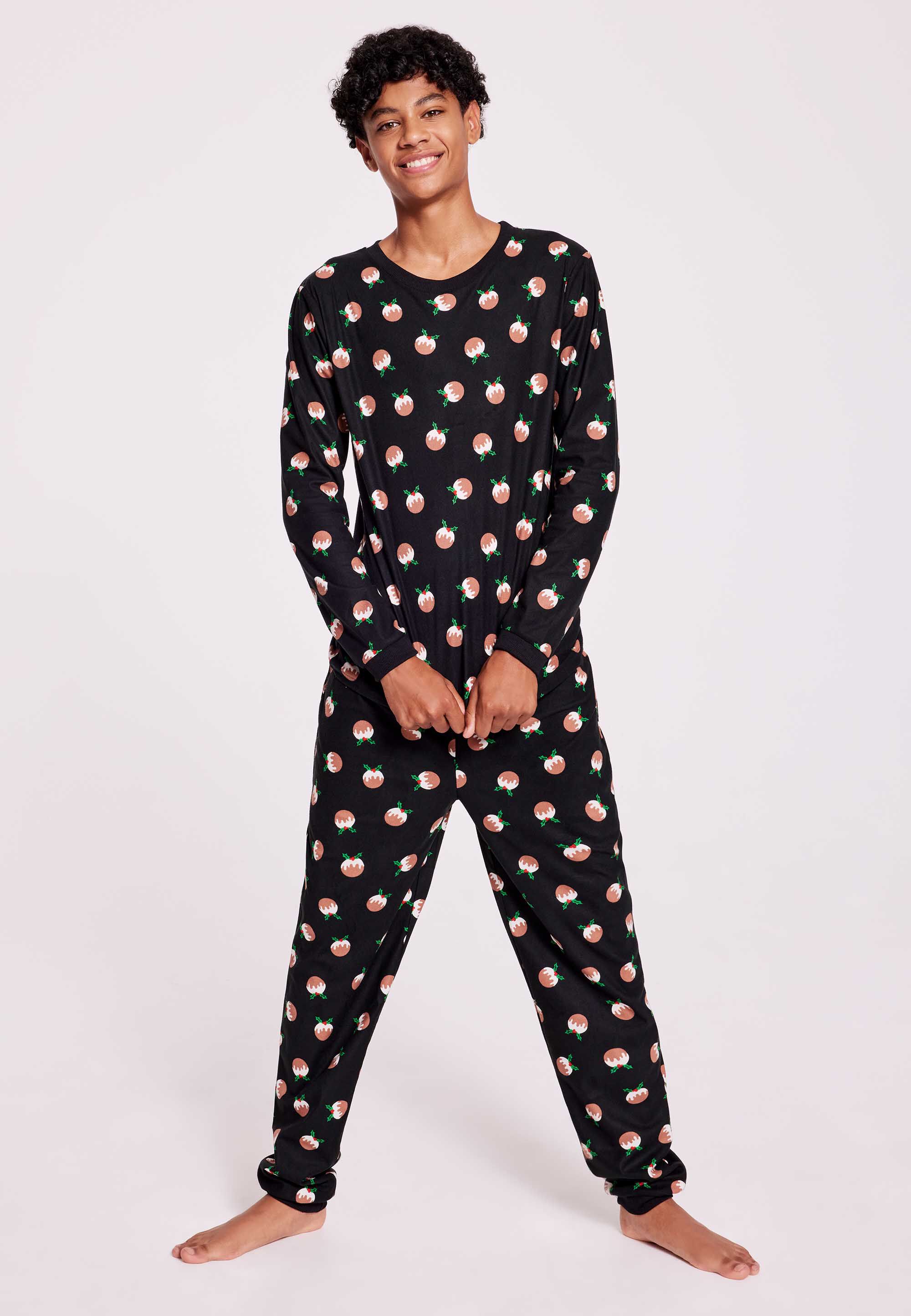 Boys Black Christmas Pudding Family Pyjama Set