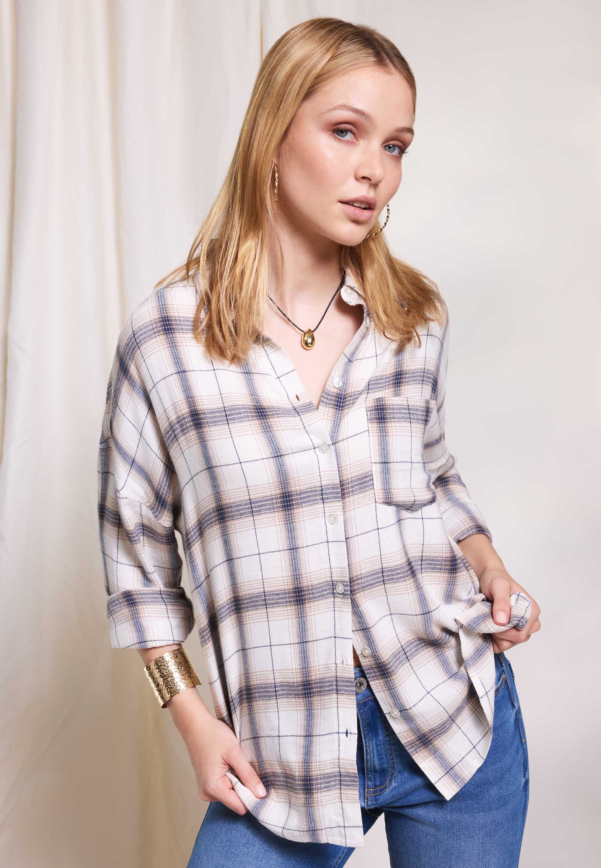 Womens Cream Check Western Shirt