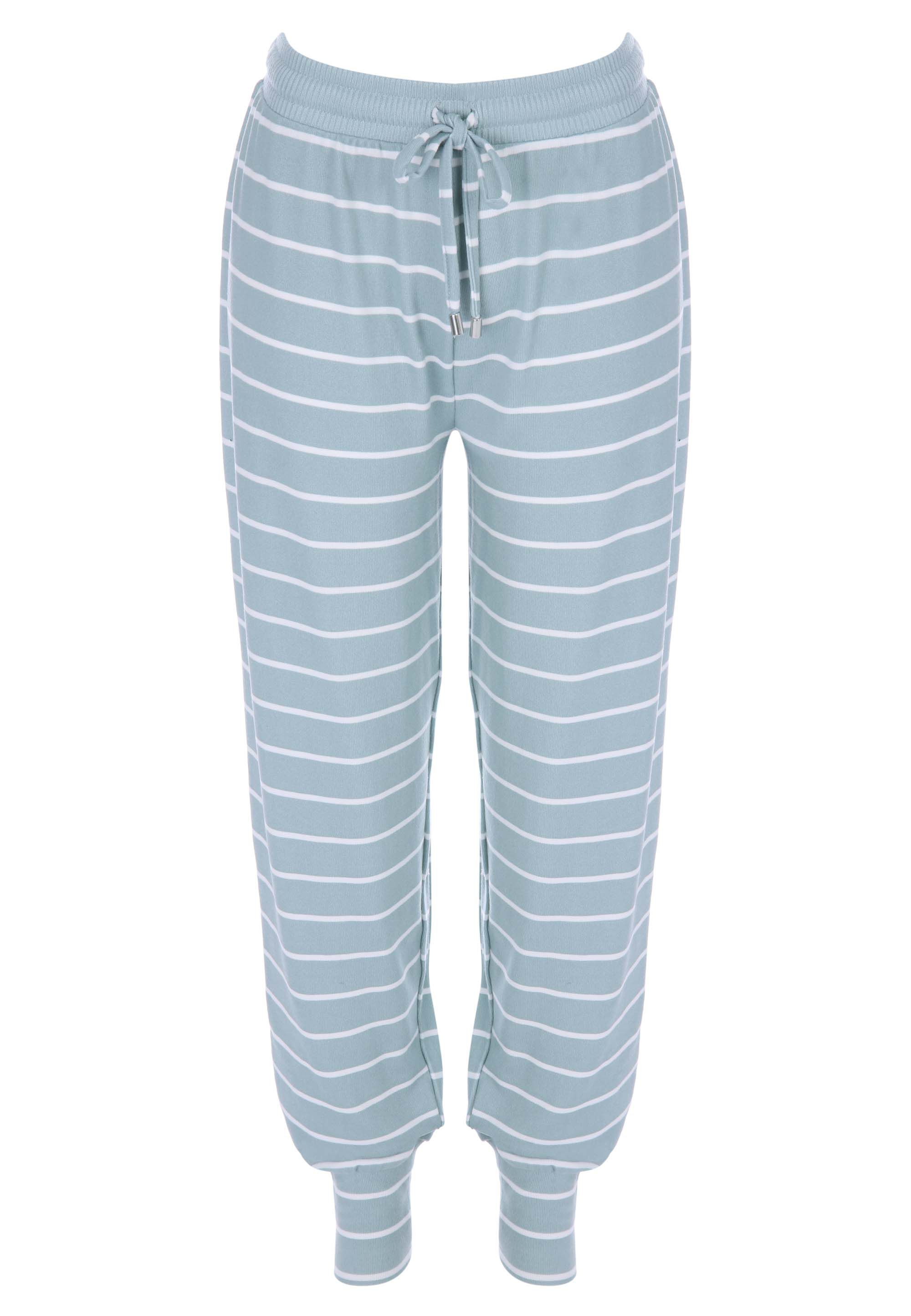 Womens Sage Stripe Soft Touch Jogger Pyjama Bottoms