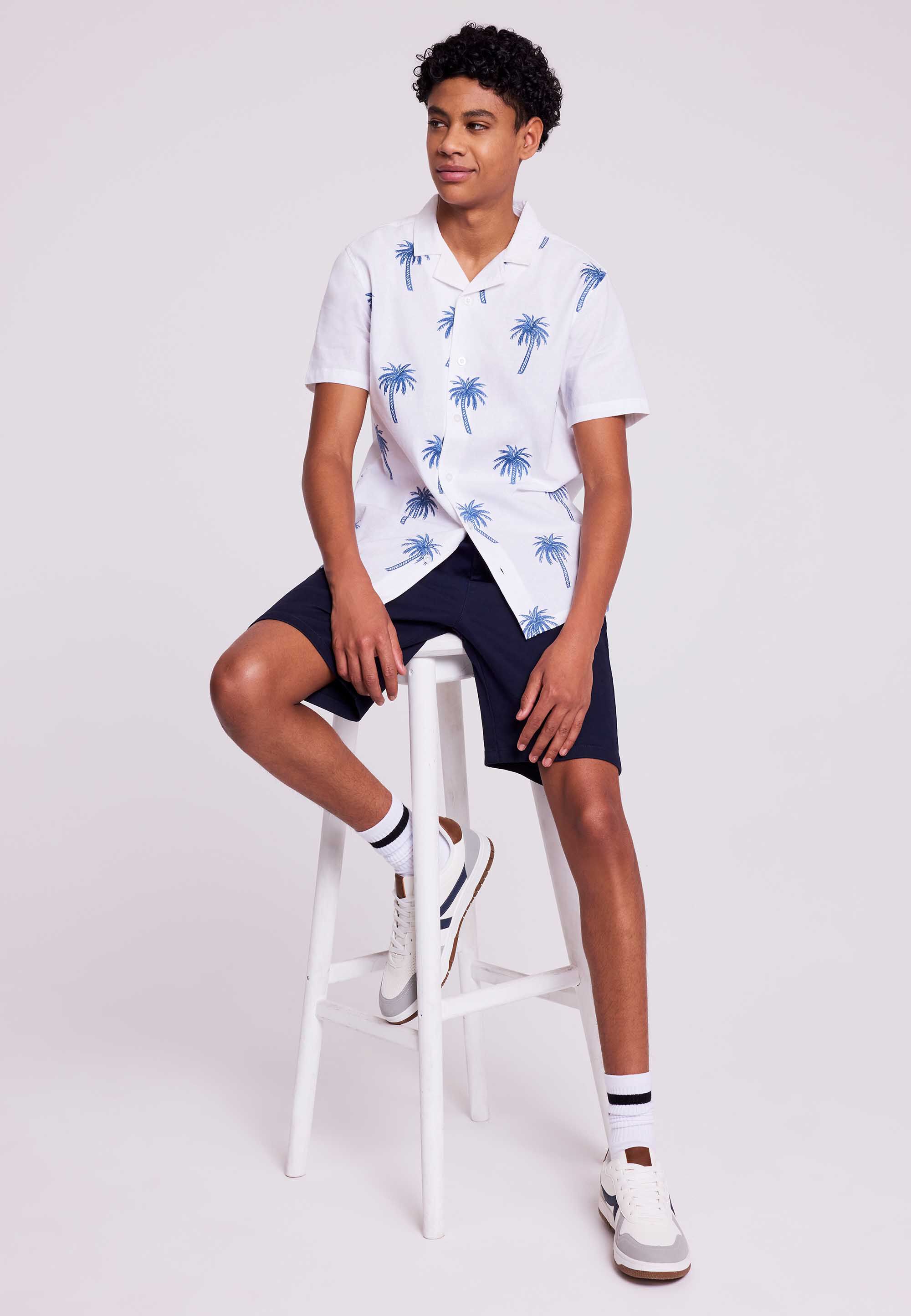 Older Boys White Palm Print Short Sleeve Shirt
