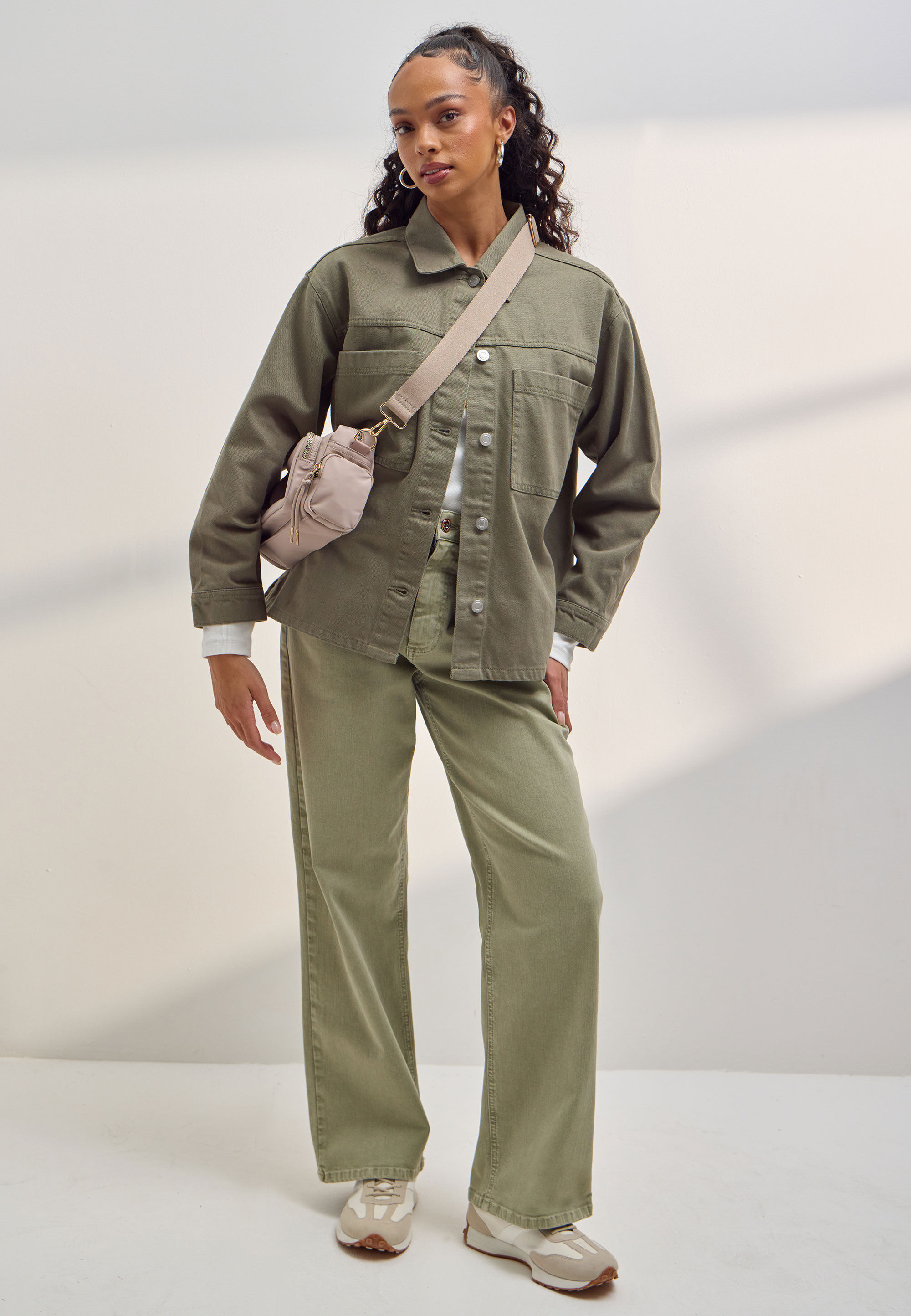 Womens Khaki Plain Denim Shirt Jacket